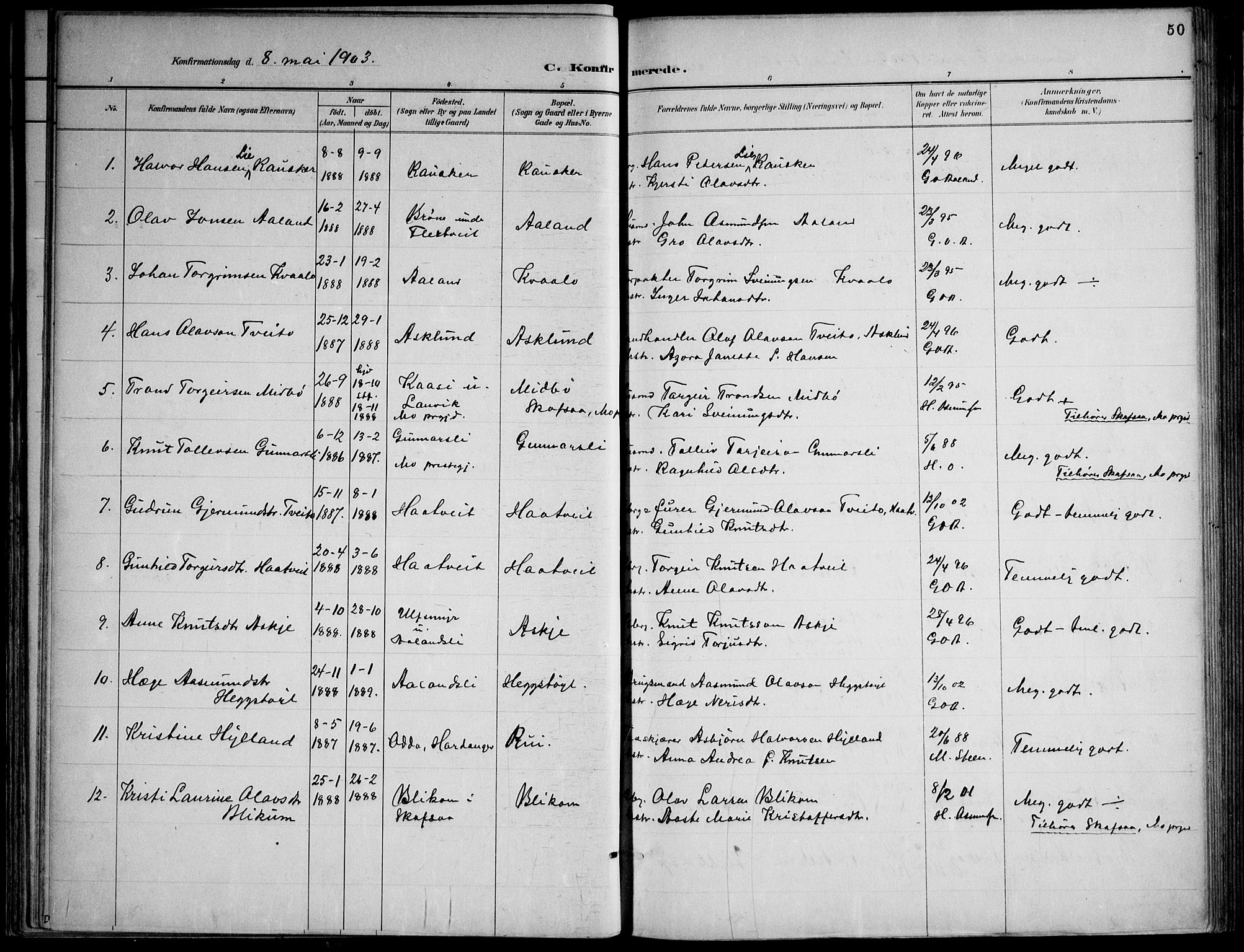 Lårdal kirkebøker, SAKO/A-284/F/Fa/L0007: Parish register (official) no. I 7, 1887-1906, p. 50