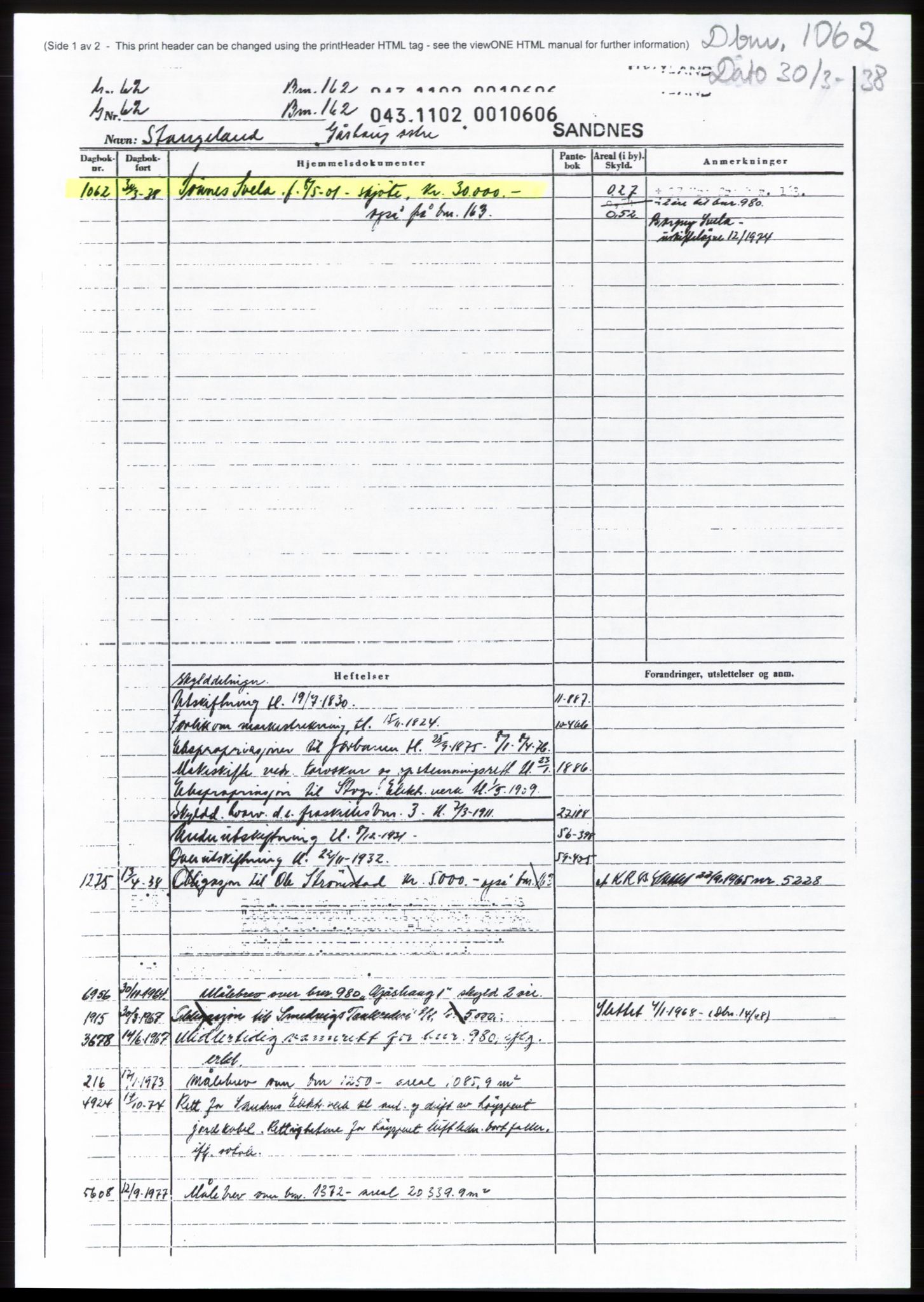 Jæren sorenskriveri, SAST/A-100310/03/G/Gba/L0070: Mortgage book, 1938-1938, Diary no: : 1062/1938