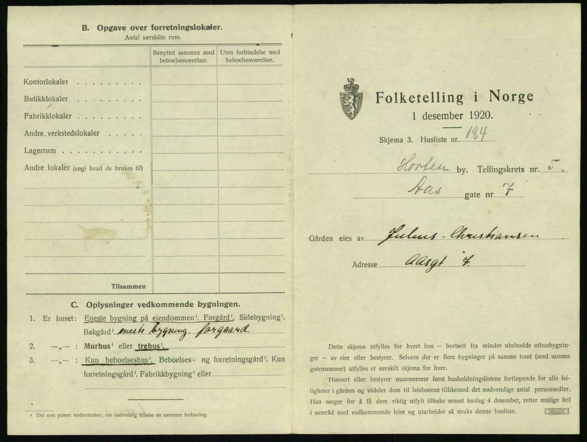 SAKO, 1920 census for Horten, 1920, p. 1911