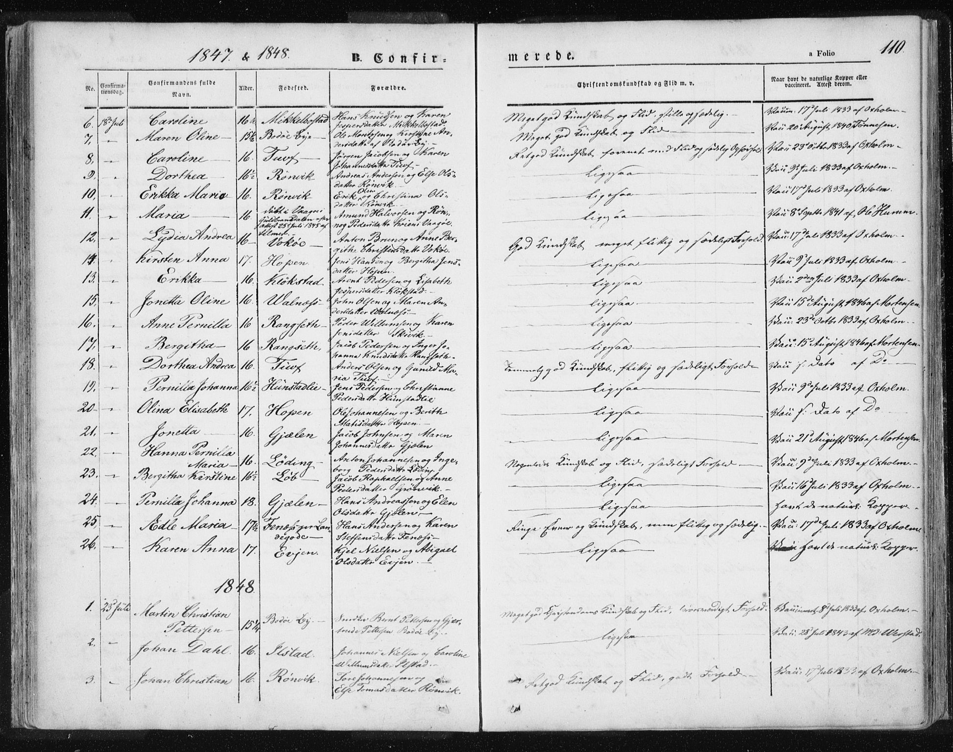 Ministerialprotokoller, klokkerbøker og fødselsregistre - Nordland, SAT/A-1459/801/L0007: Parish register (official) no. 801A07, 1845-1863, p. 110