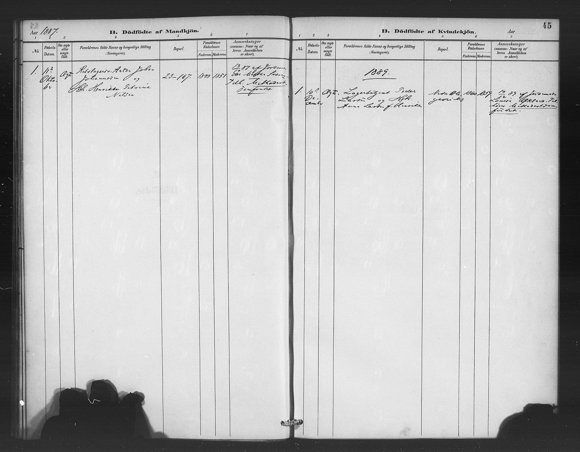 Korskirken sokneprestembete, SAB/A-76101/H/Haa/L0052: Parish register (official) no. G 2, 1887-1899, p. 45