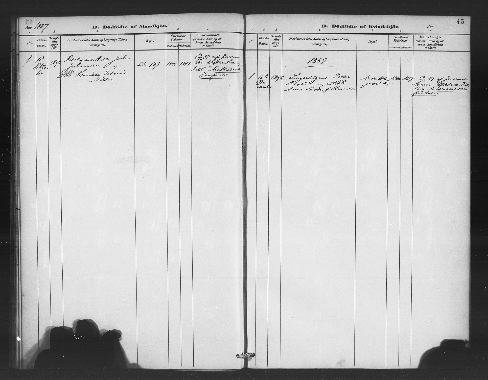 Korskirken sokneprestembete, AV/SAB-A-76101/H/Haa/L0052: Parish register (official) no. G 2, 1887-1899, p. 45