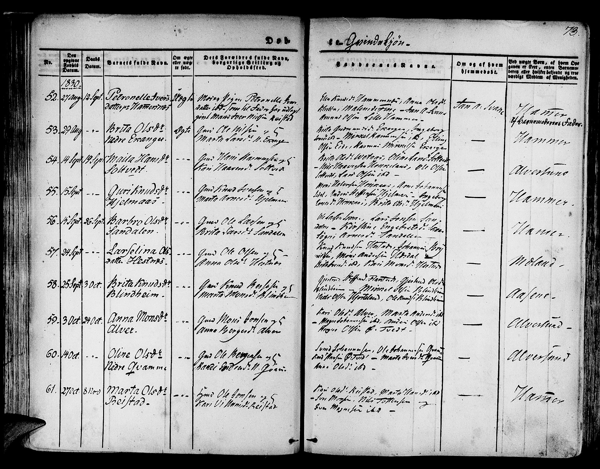 Hamre sokneprestembete, SAB/A-75501/H/Ha/Haa/Haaa/L0011: Parish register (official) no. A 11, 1826-1834, p. 73