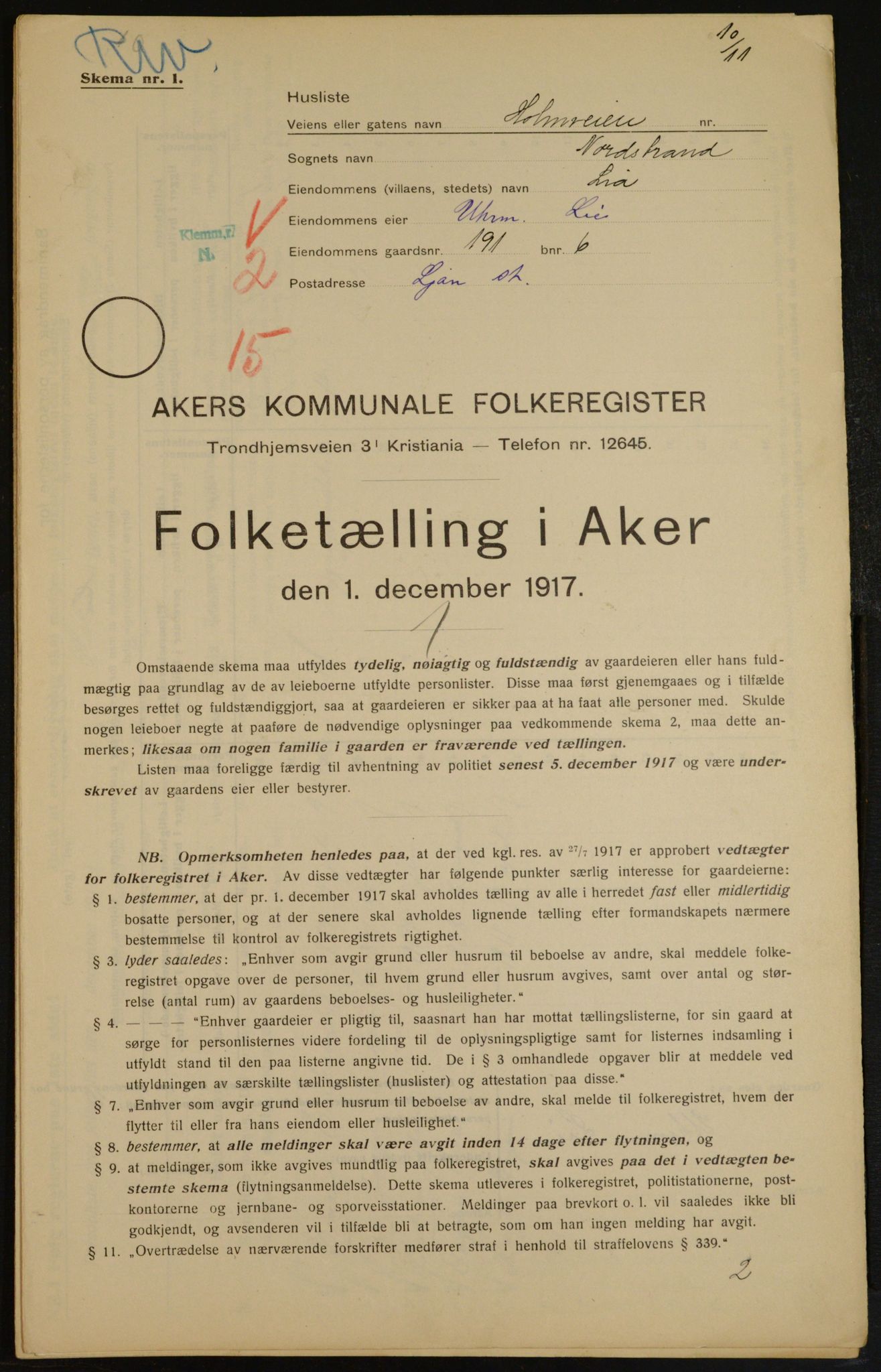 OBA, Municipal Census 1917 for Aker, 1917, p. 16326