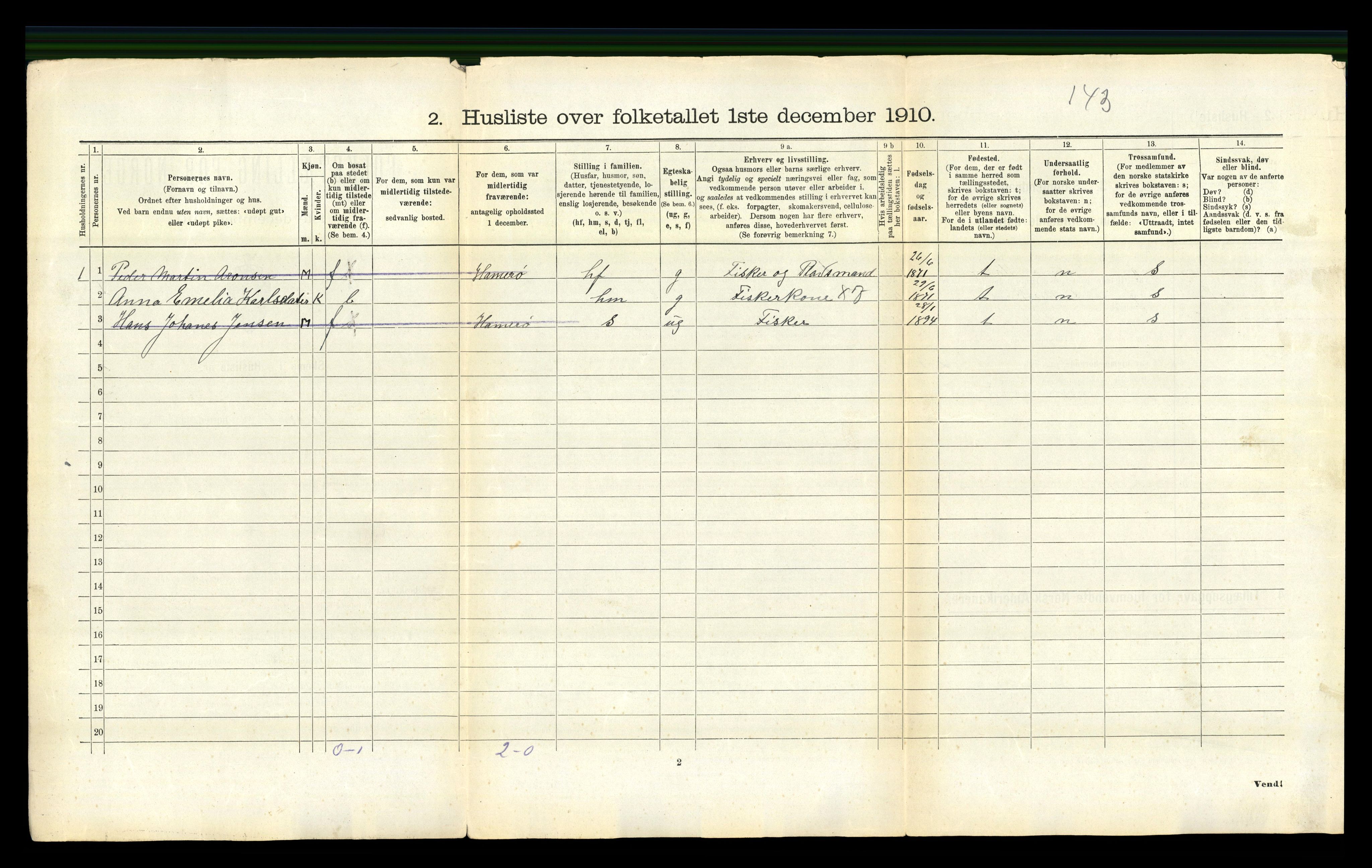 RA, 1910 census for Steigen, 1910, p. 264