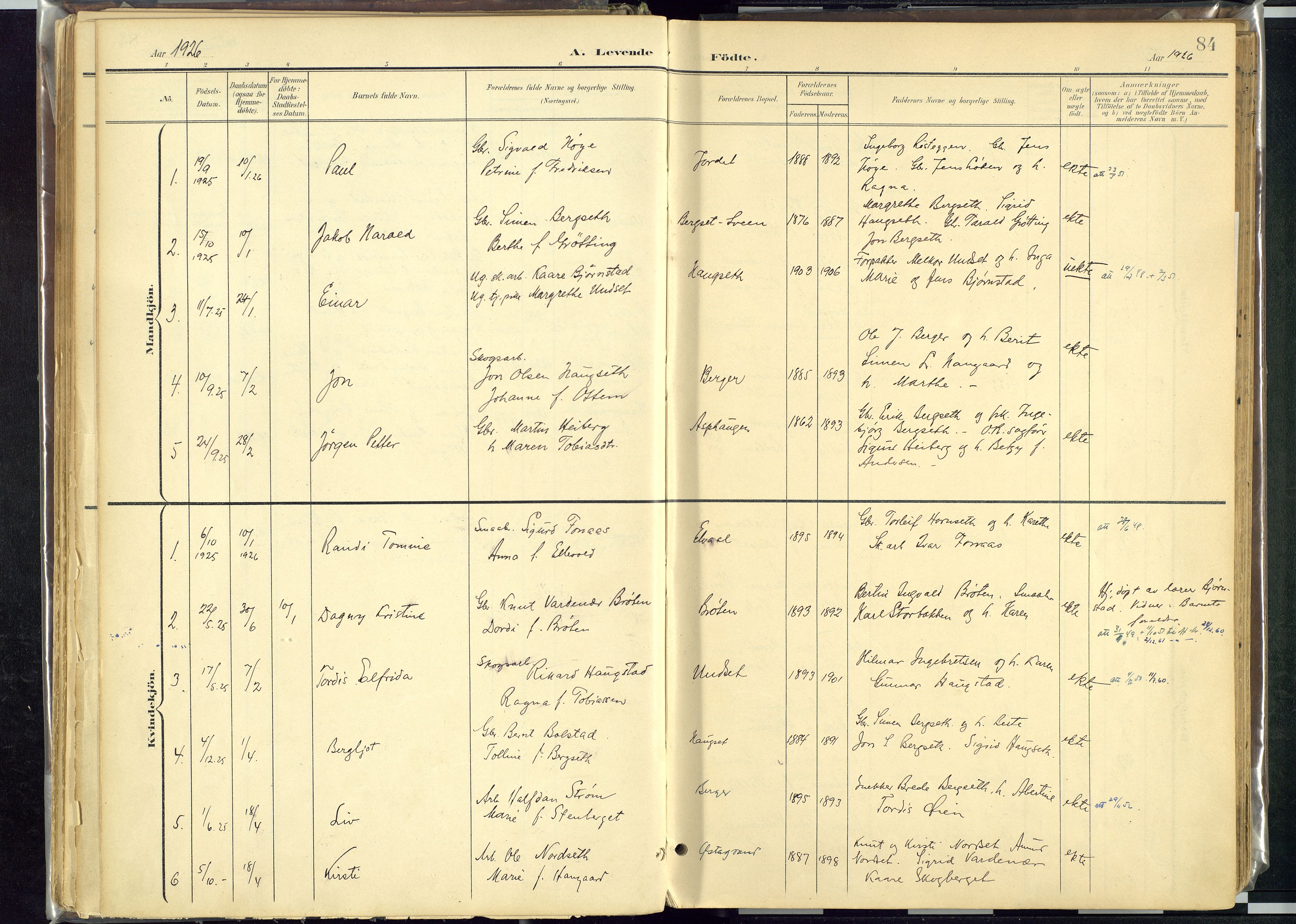 Rendalen prestekontor, SAH/PREST-054/H/Ha/Haa/L0012: Parish register (official) no. 12, 1901-1928, p. 84