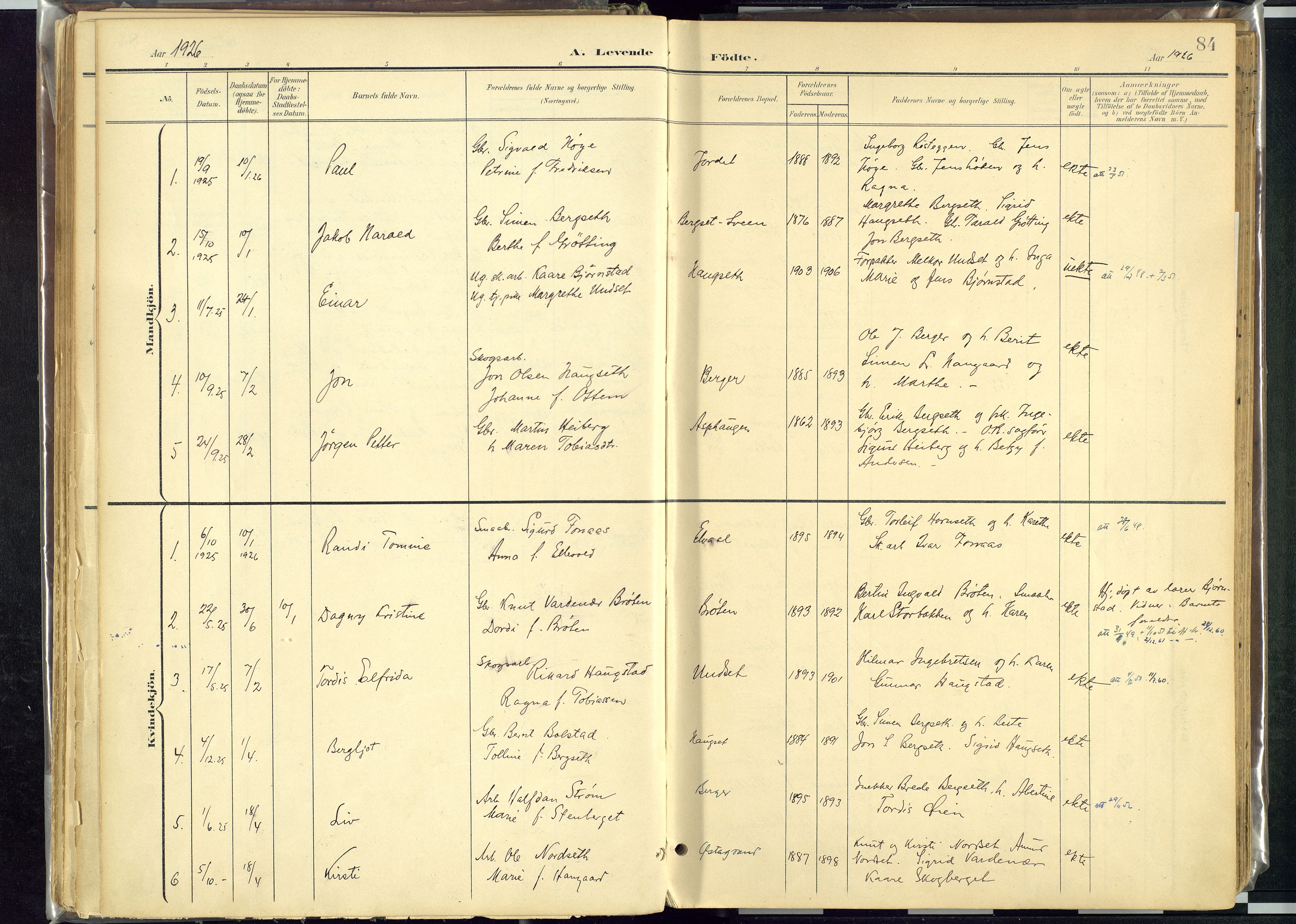 Rendalen prestekontor, AV/SAH-PREST-054/H/Ha/Haa/L0012: Parish register (official) no. 12, 1901-1928, p. 84