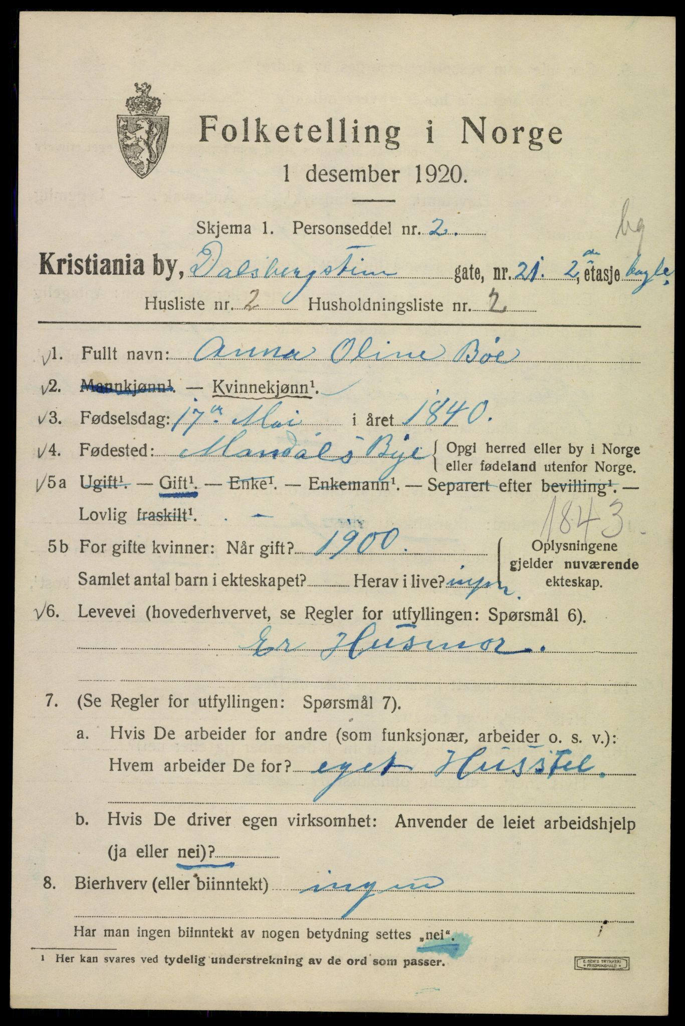 SAO, 1920 census for Kristiania, 1920, p. 193981