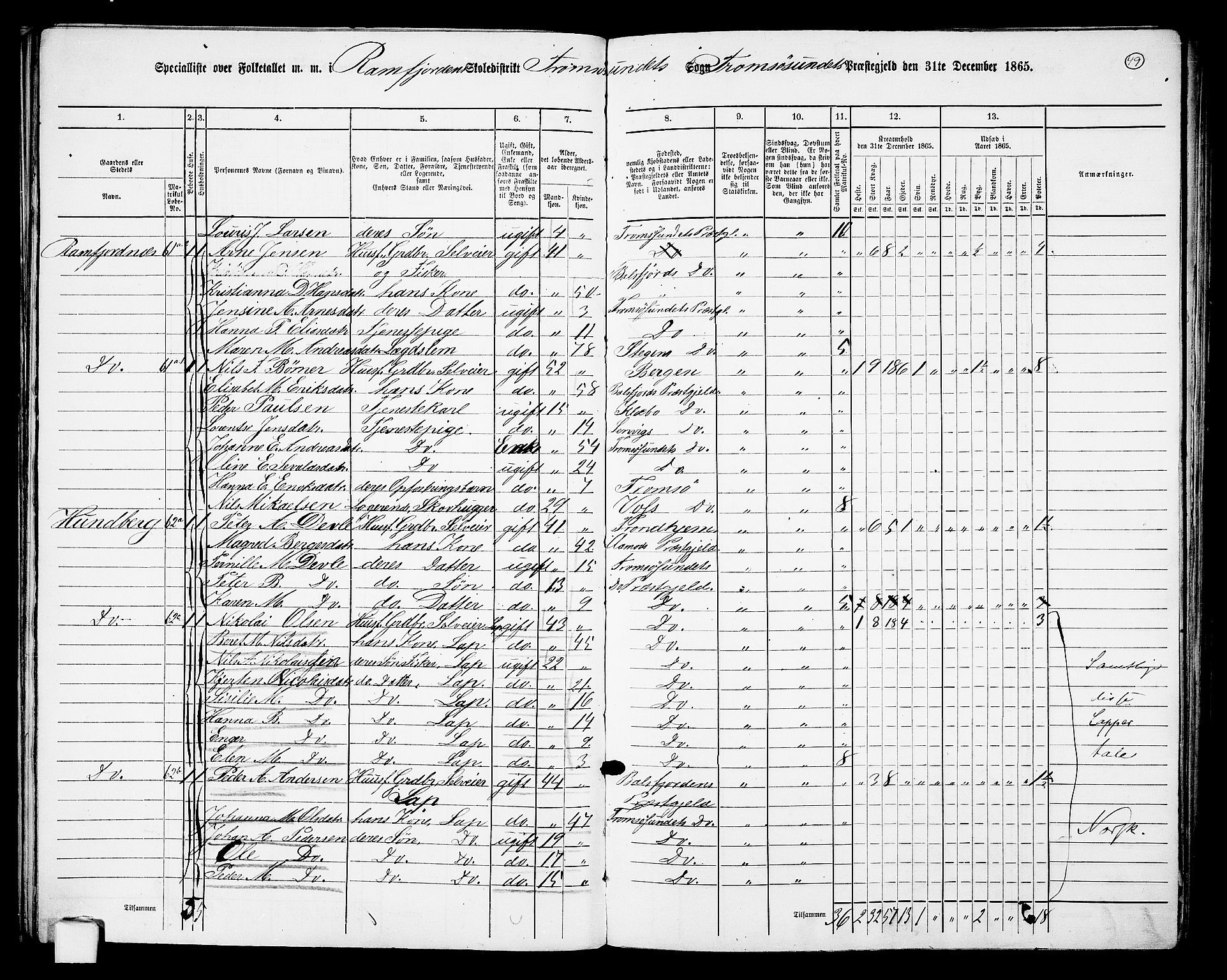 RA, 1865 census for Tromsøysund, 1865, p. 44