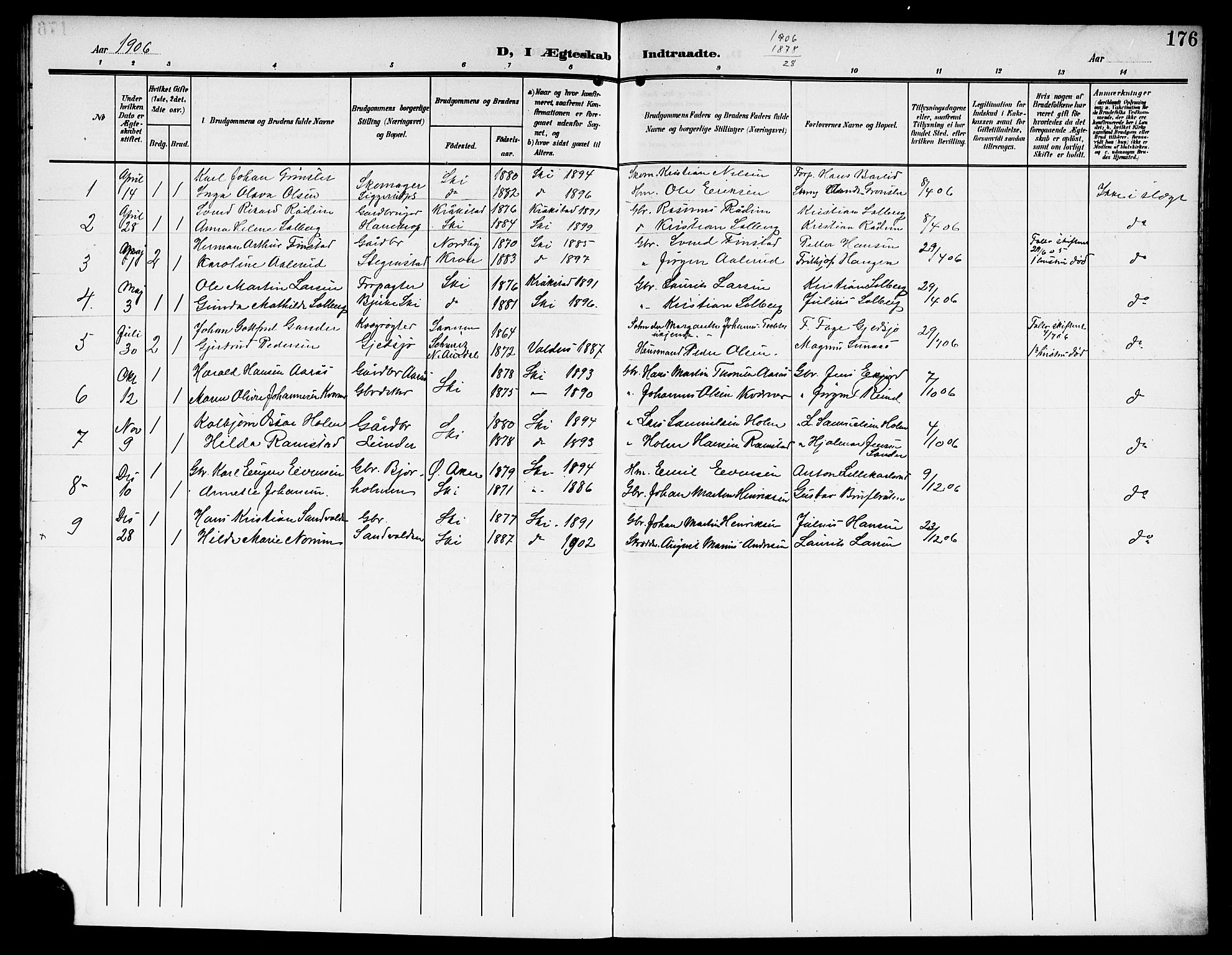 Kråkstad prestekontor Kirkebøker, AV/SAO-A-10125a/G/Gb/L0001: Parish register (copy) no. II 1, 1905-1920, p. 176