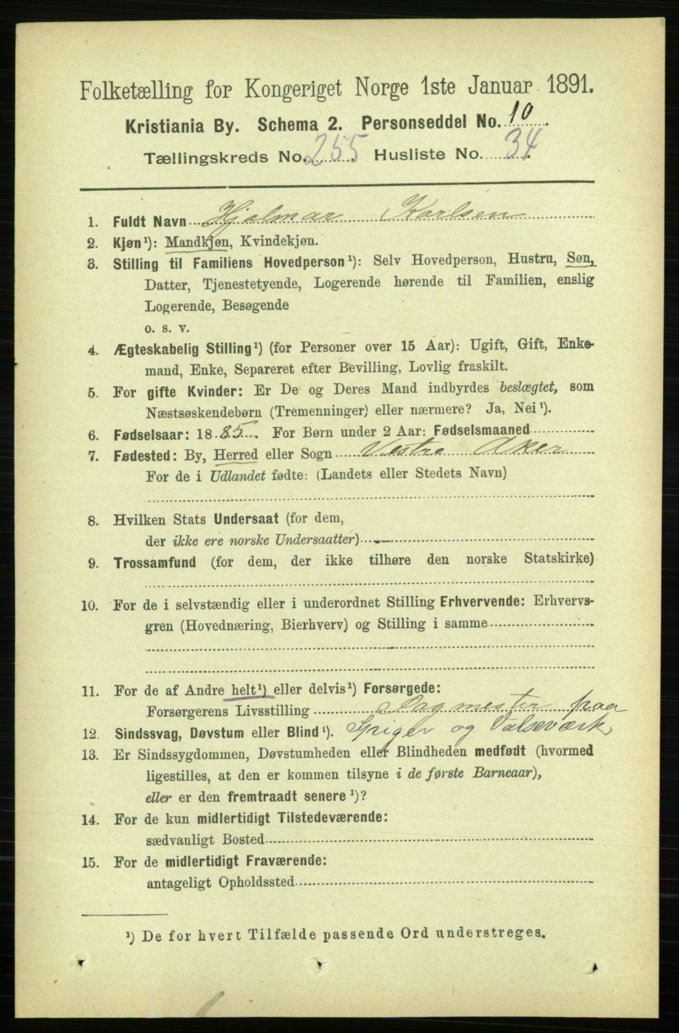 RA, 1891 census for 0301 Kristiania, 1891, p. 155414