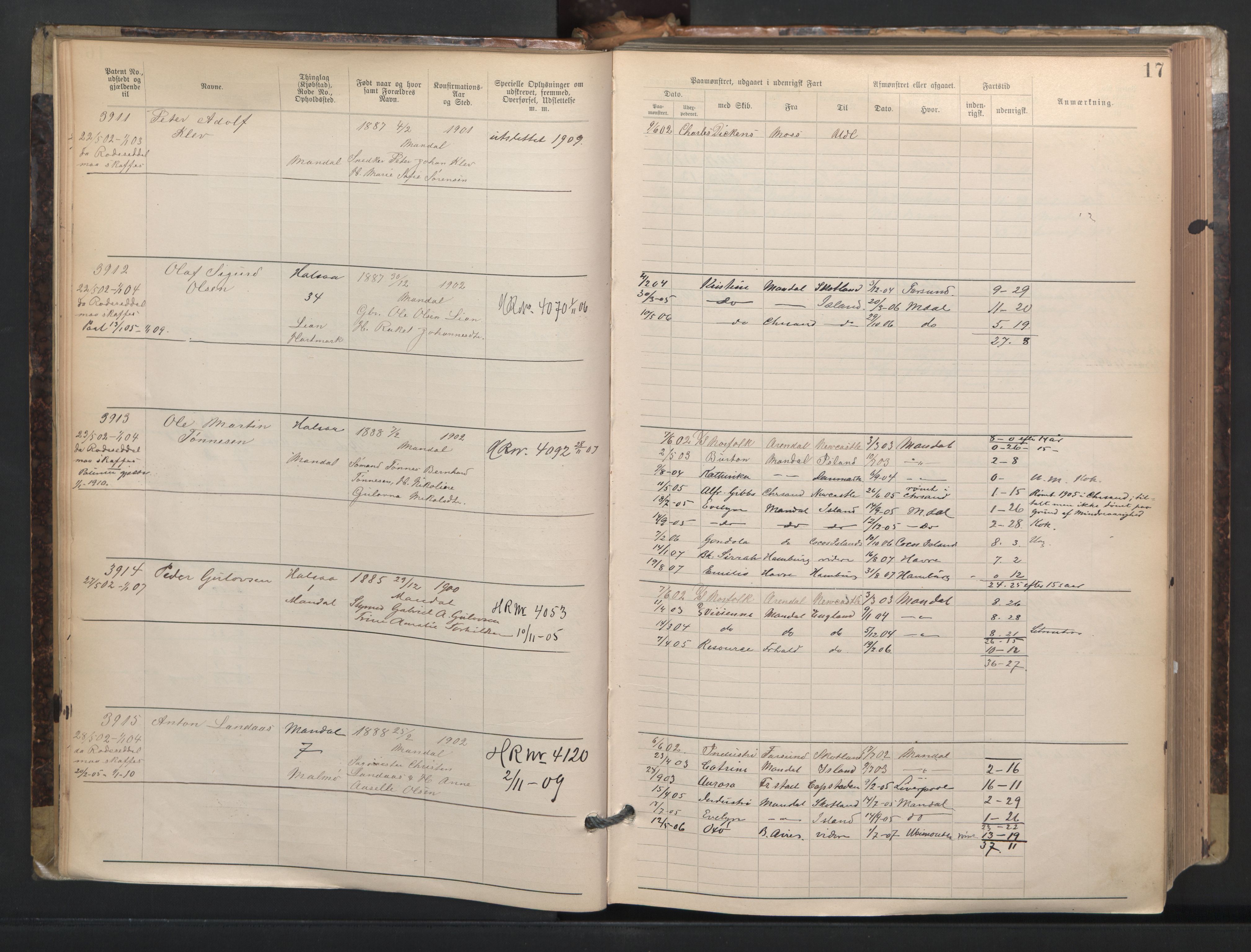 Mandal mønstringskrets, AV/SAK-2031-0016/F/Fa/L0003: Annotasjonsrulle nr 3831-4730 med register, L-5, 1900-1948, p. 41