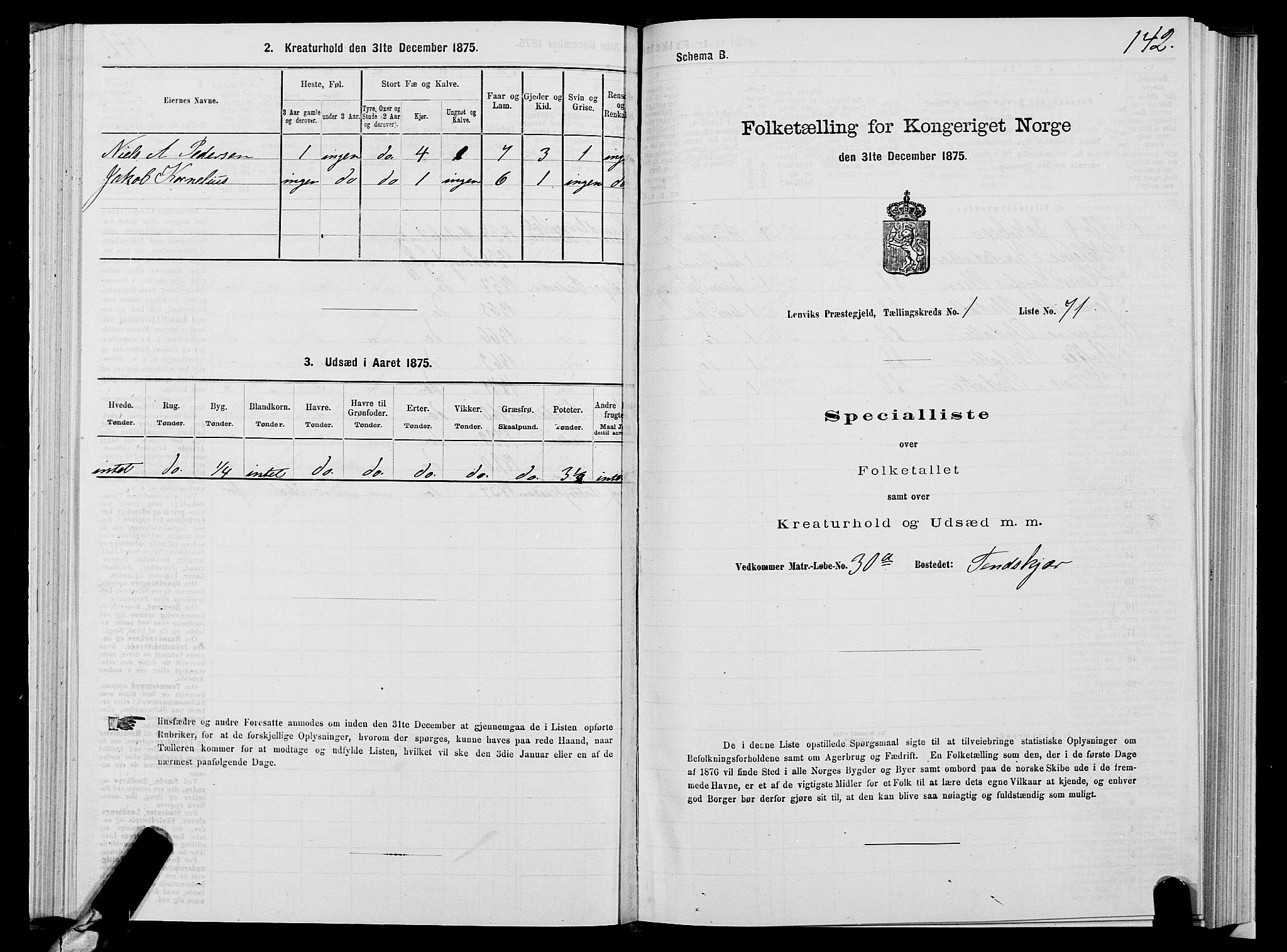 SATØ, 1875 census for 1931P Lenvik, 1875, p. 1142