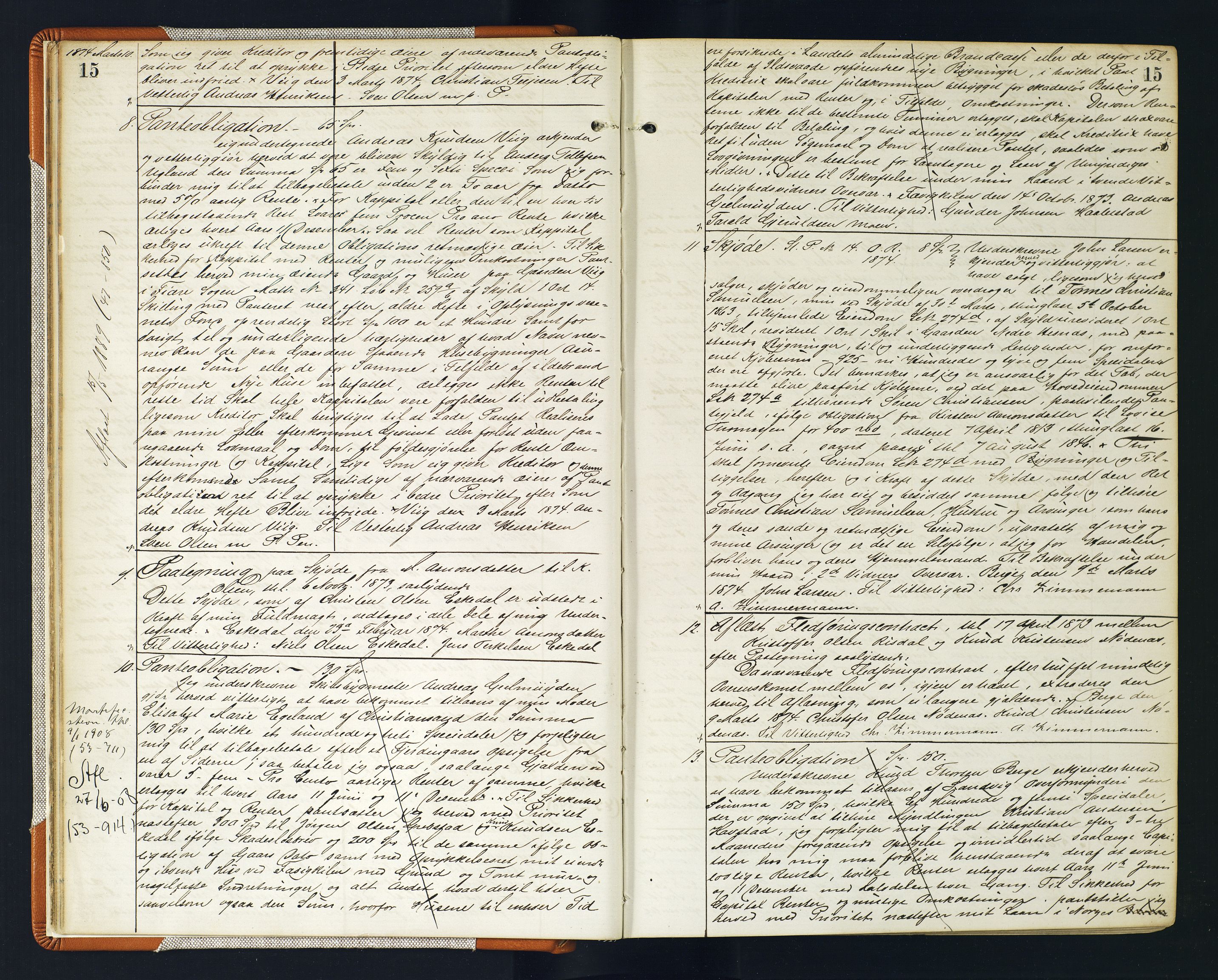 Vestre Nedenes/Sand sorenskriveri, AV/SAK-1221-0010/G/Gb/Gba/L0017: Mortgage book no. 43, 1874-1878, p. 15