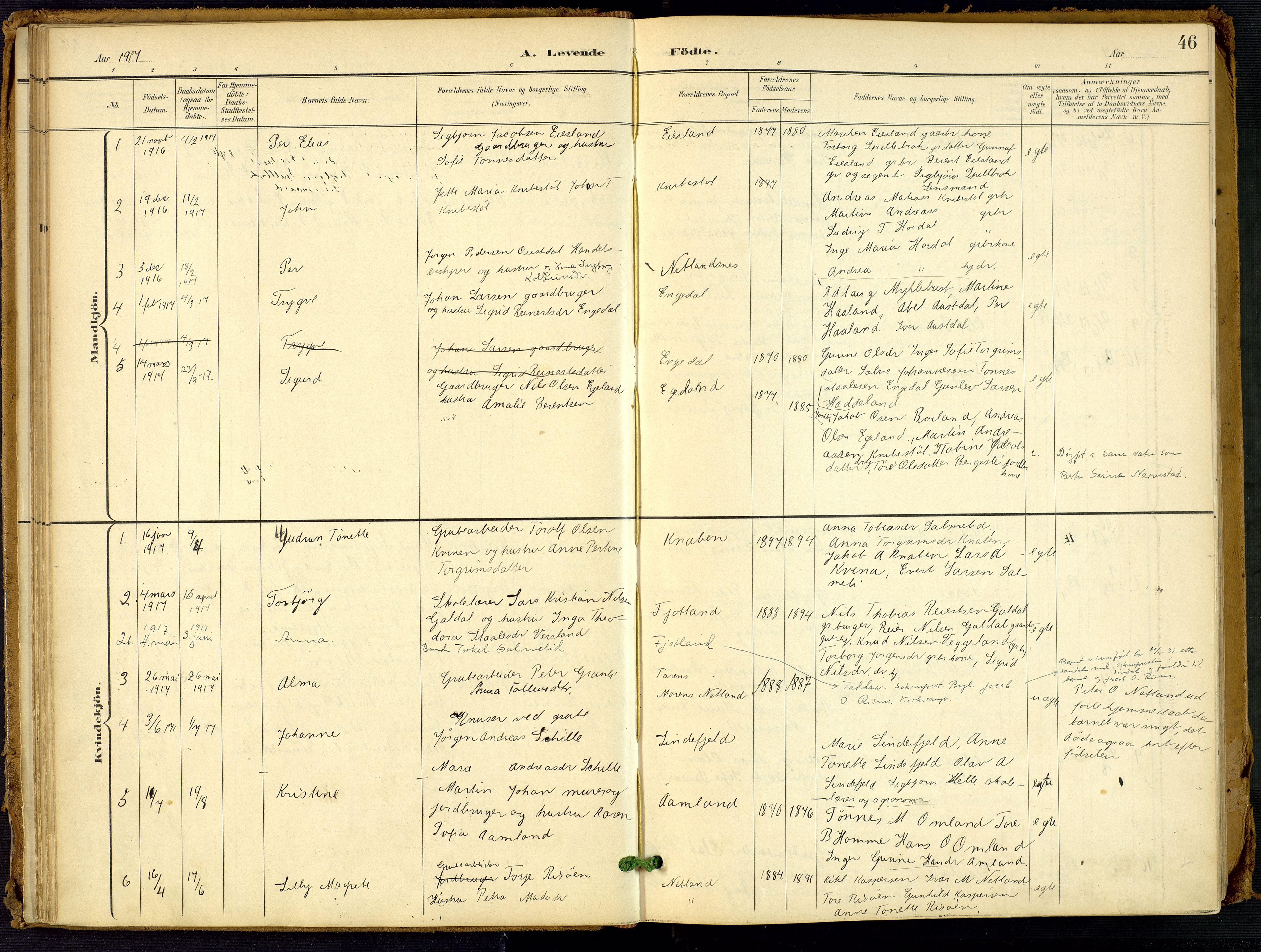 Fjotland sokneprestkontor, SAK/1111-0010/F/Fa/L0003: Parish register (official) no. A 3, 1899-1917, p. 46