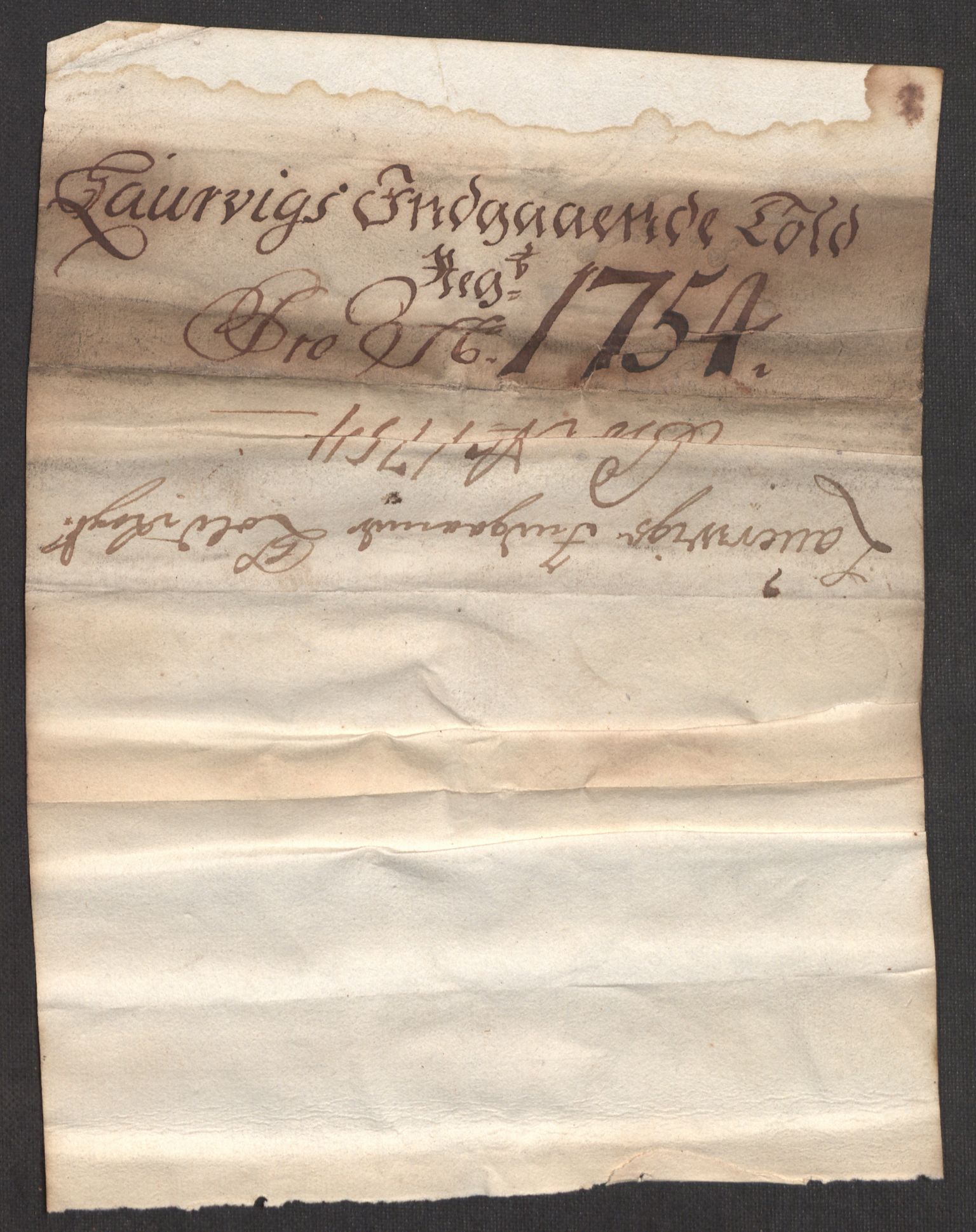 Generaltollkammeret, tollregnskaper, AV/RA-EA-5490/R11/L0022/0001: Tollregnskaper Larvik og Sandefjord / Inngående hovedtollbok, 1754