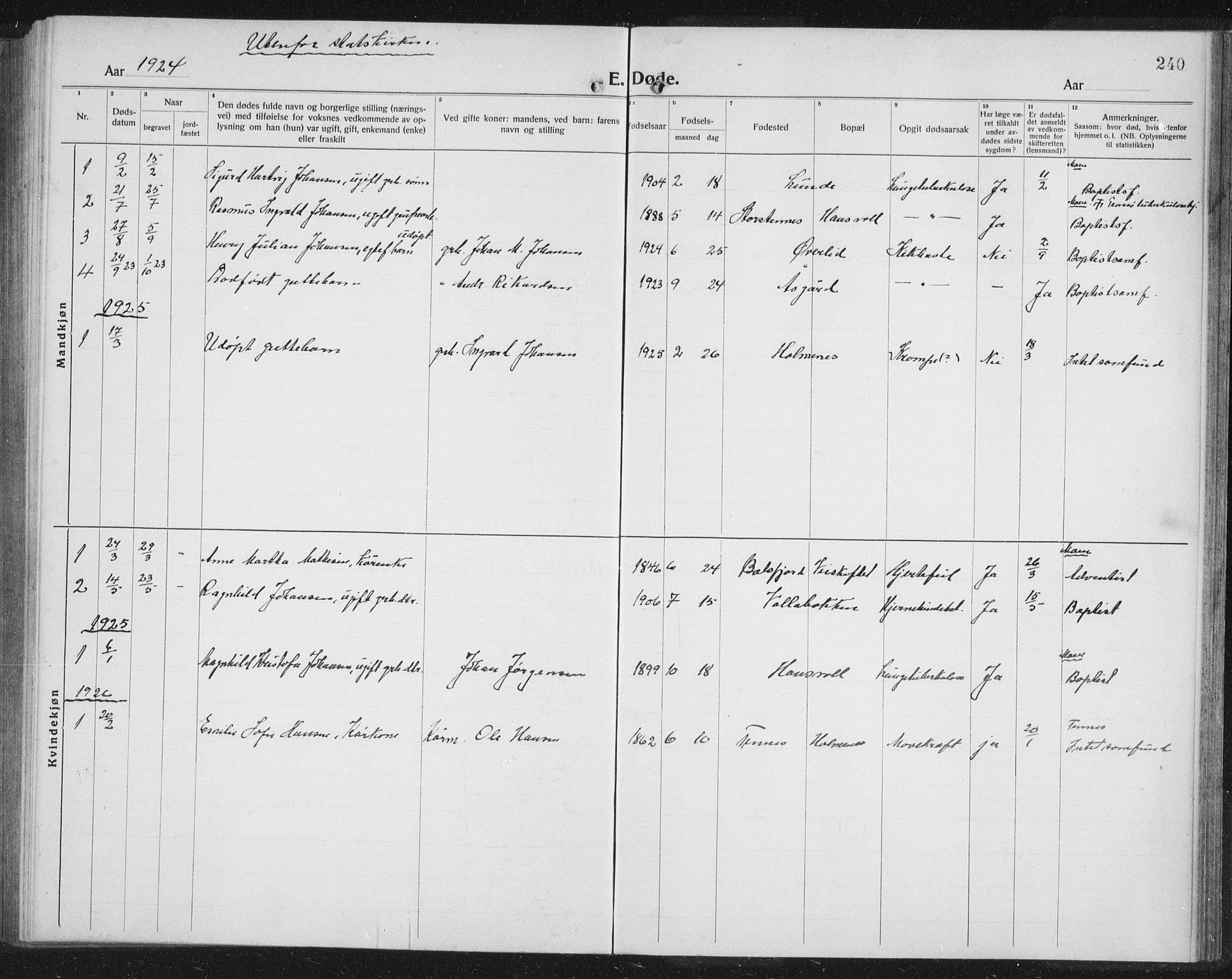 Balsfjord sokneprestembete, AV/SATØ-S-1303/G/Gab/L0010klokker: Parish register (copy) no. 10, 1921-1936, p. 240