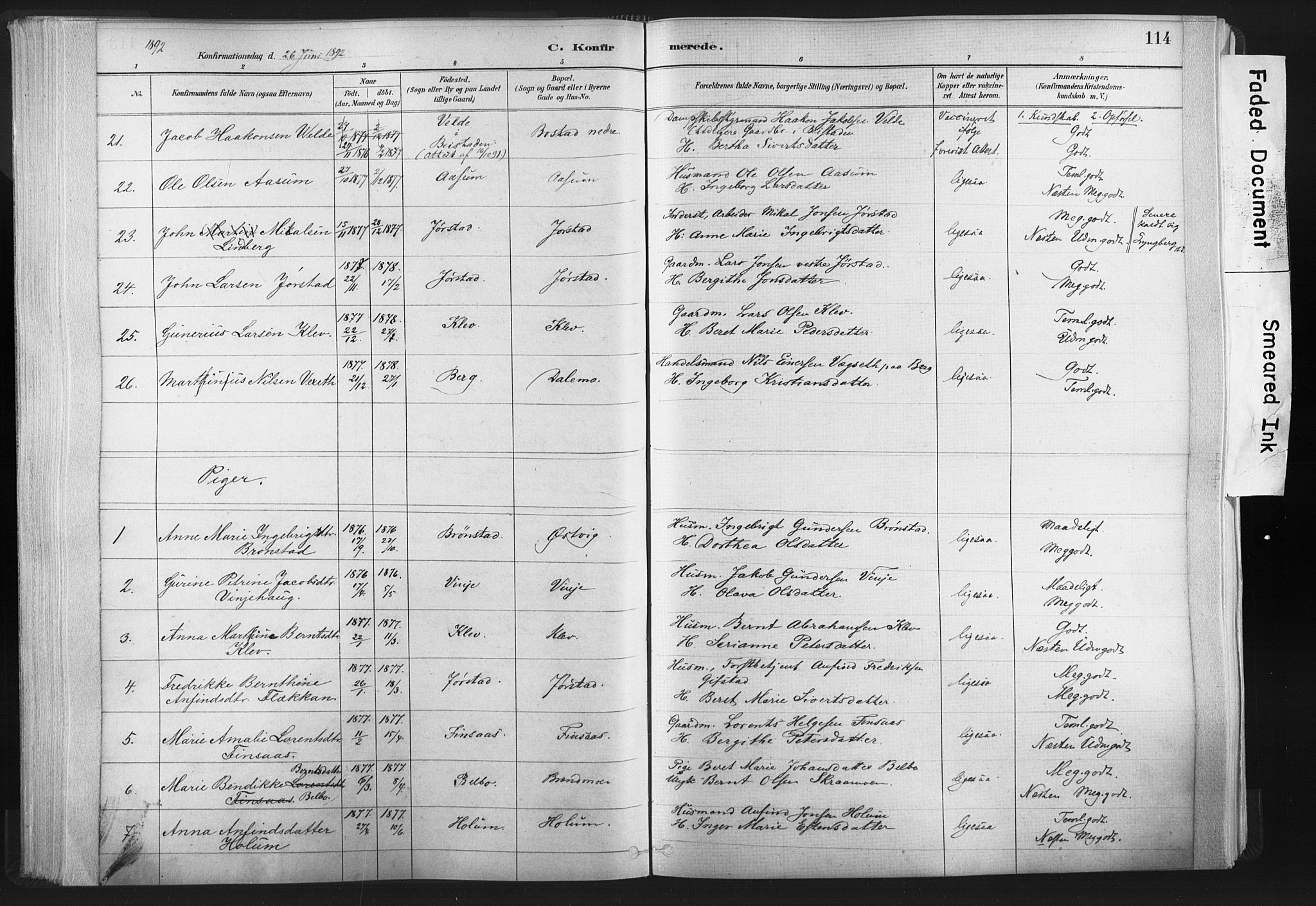 Ministerialprotokoller, klokkerbøker og fødselsregistre - Nord-Trøndelag, SAT/A-1458/749/L0474: Parish register (official) no. 749A08, 1887-1903, p. 114