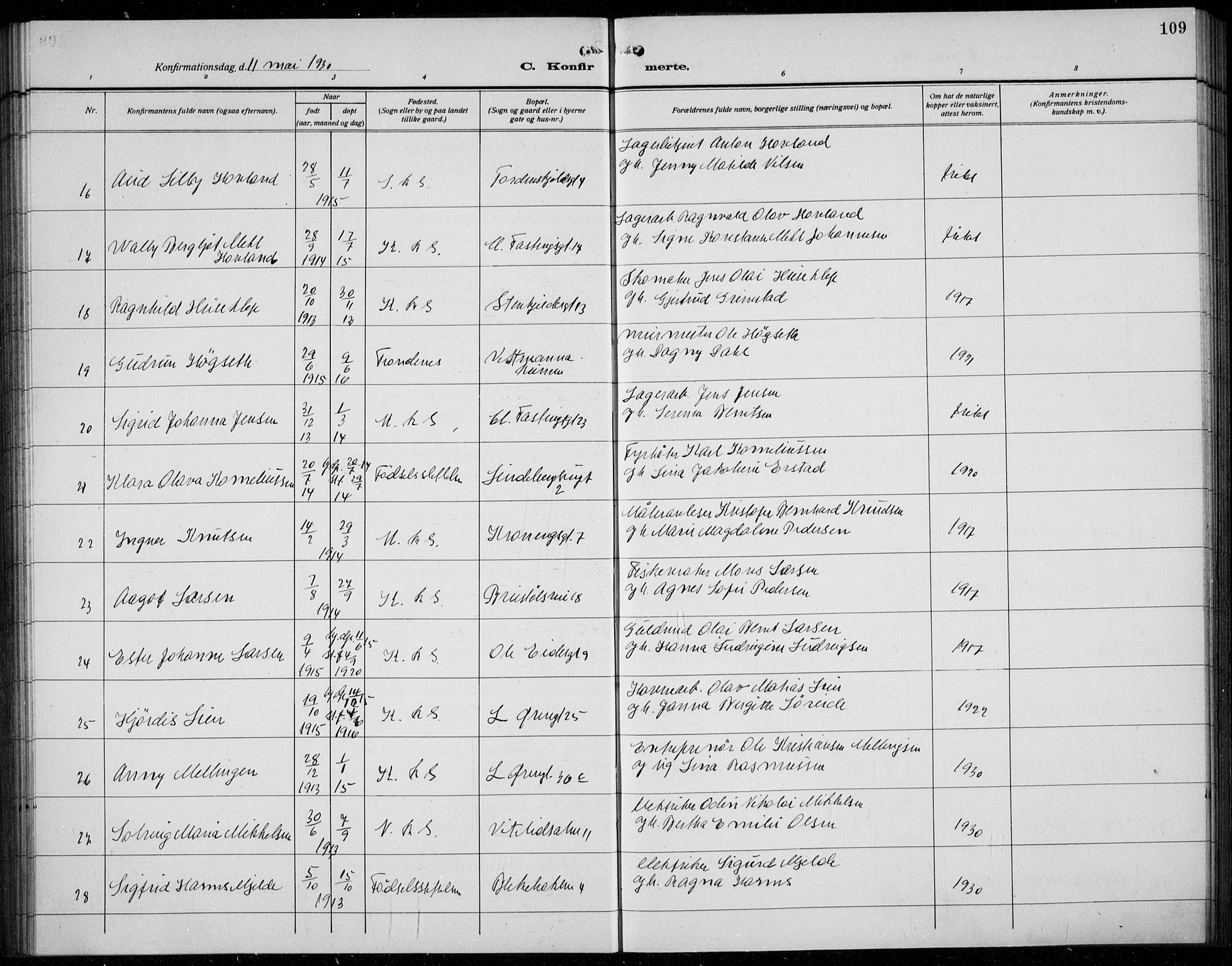 Korskirken sokneprestembete, AV/SAB-A-76101/H/Hab: Parish register (copy) no. C 6, 1918-1941, p. 109