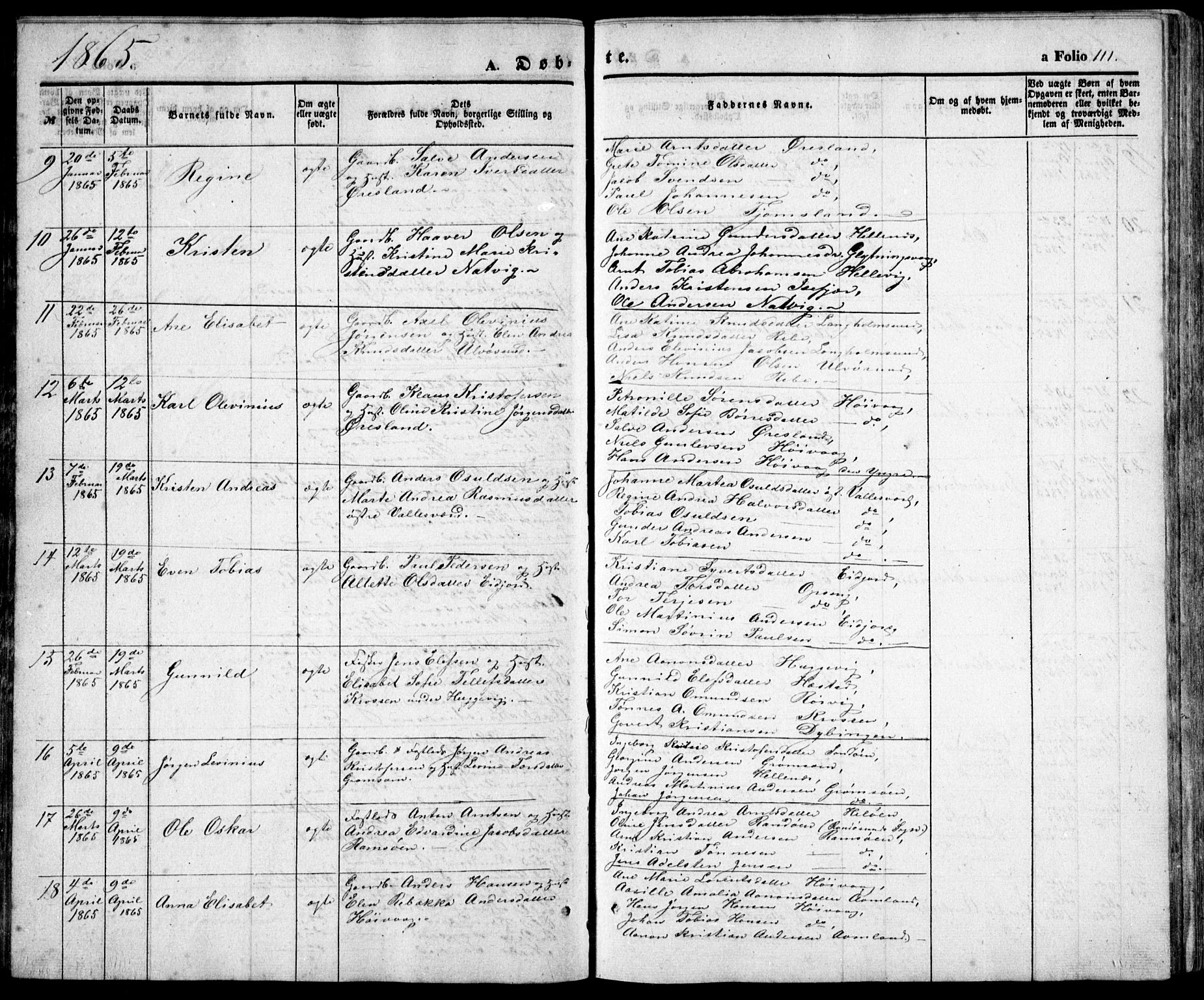 Høvåg sokneprestkontor, SAK/1111-0025/F/Fb/L0002: Parish register (copy) no. B 2, 1847-1869, p. 111