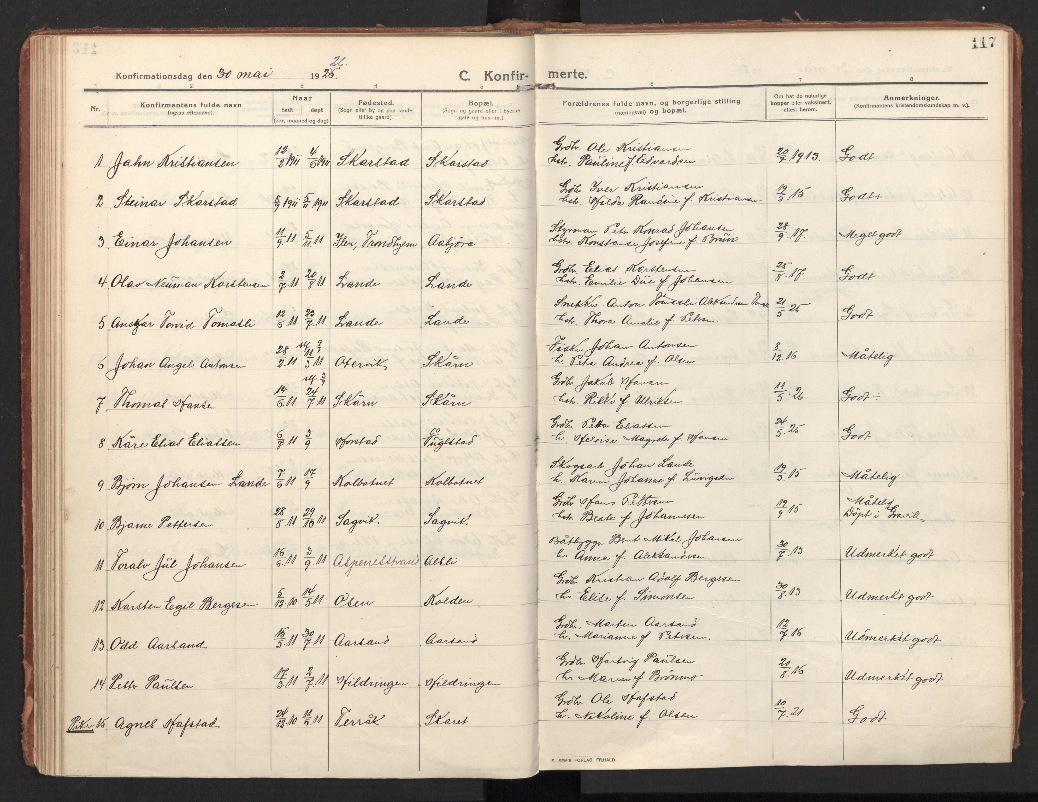 Ministerialprotokoller, klokkerbøker og fødselsregistre - Nordland, SAT/A-1459/810/L0156: Parish register (official) no. 810A15, 1915-1930, p. 117