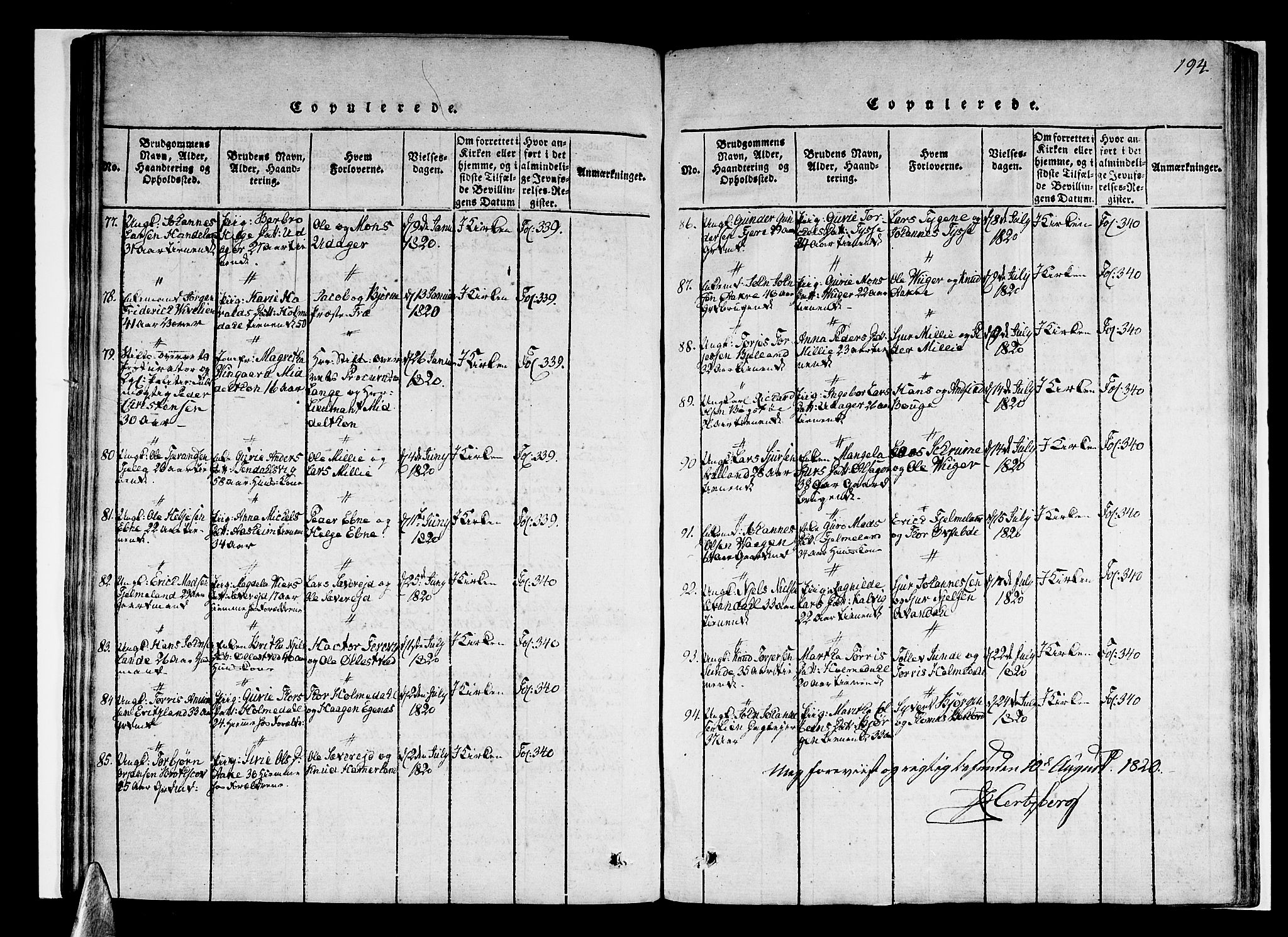 Skånevik sokneprestembete, AV/SAB-A-77801/H/Haa: Parish register (official) no. A 3, 1815-1828, p. 194