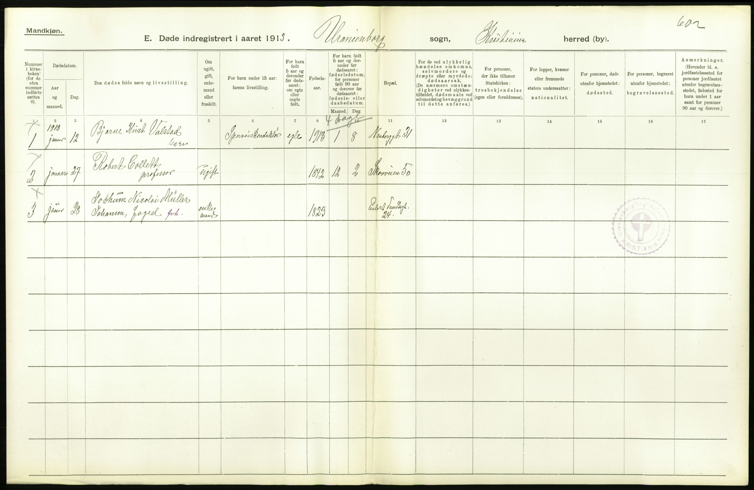 Statistisk sentralbyrå, Sosiodemografiske emner, Befolkning, AV/RA-S-2228/D/Df/Dfb/Dfbc/L0009: Kristiania: Døde., 1913, p. 468