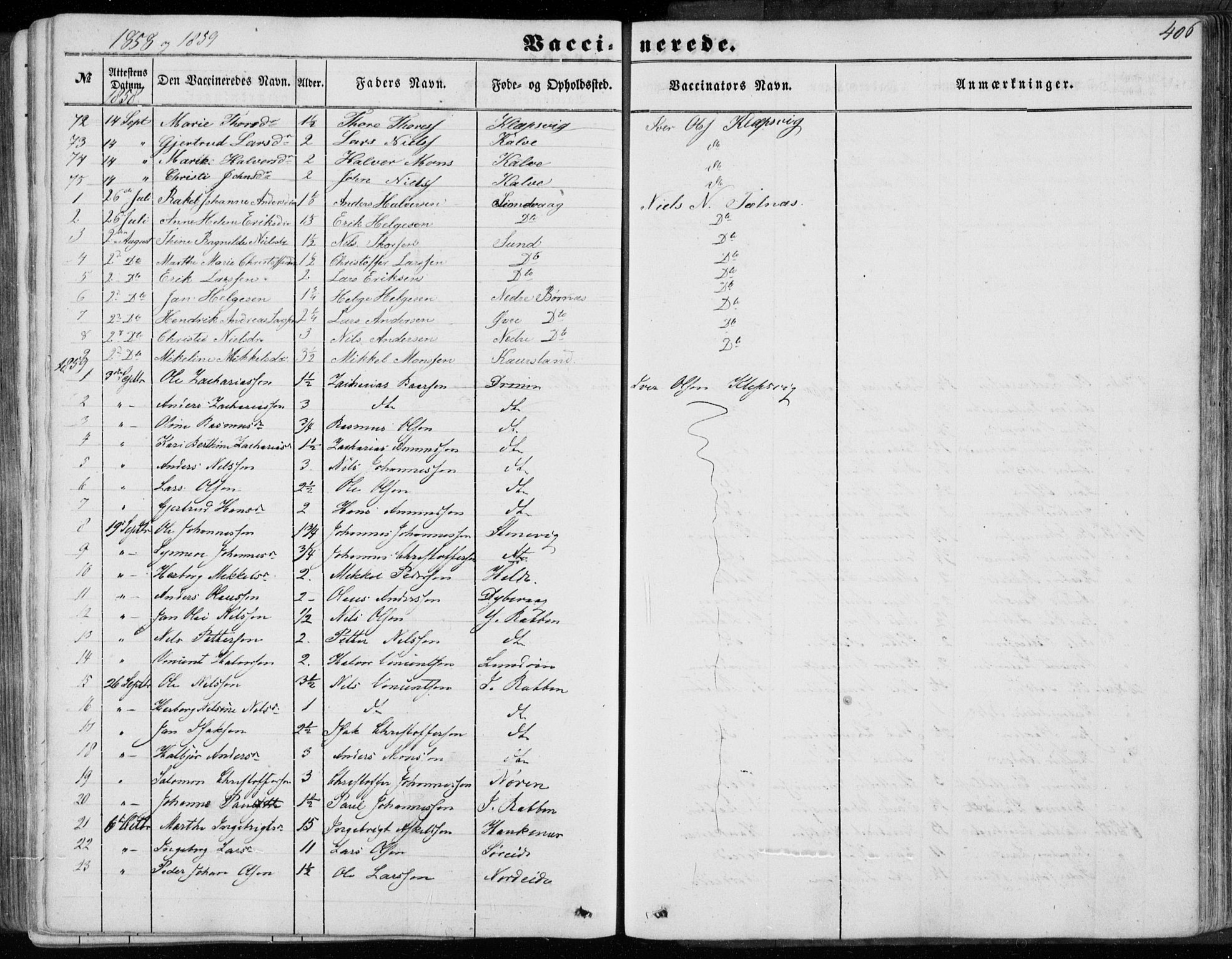 Sund sokneprestembete, SAB/A-99930: Parish register (official) no. A 14, 1850-1866, p. 406