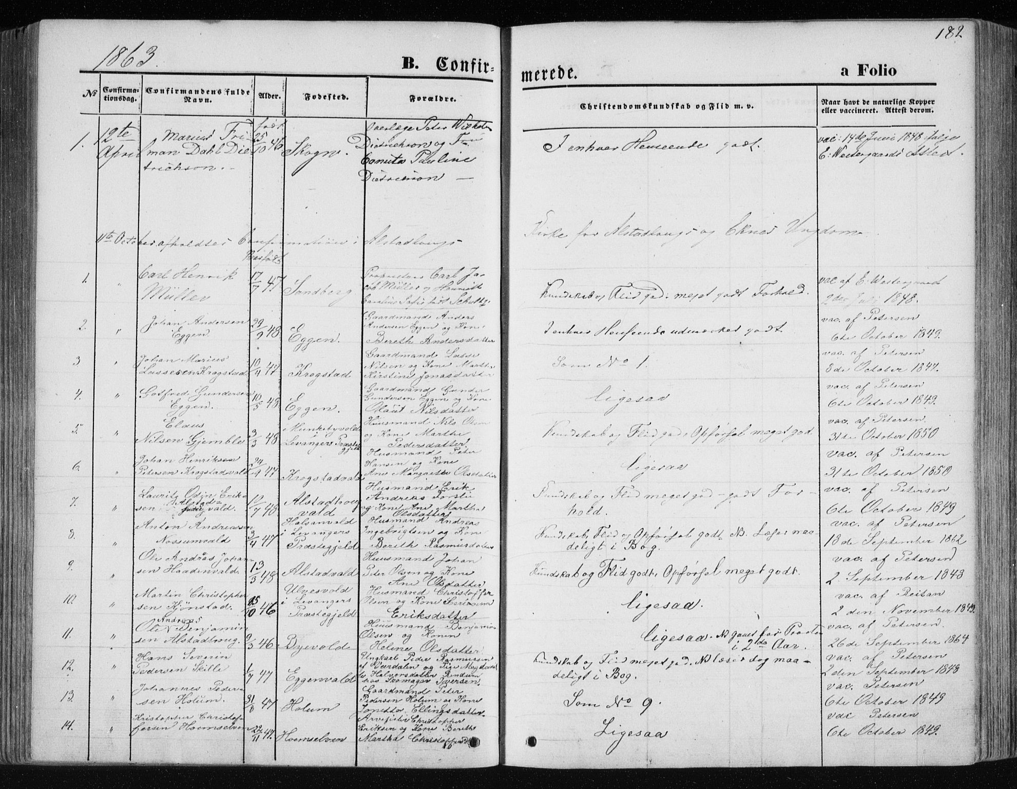 Ministerialprotokoller, klokkerbøker og fødselsregistre - Nord-Trøndelag, SAT/A-1458/717/L0157: Parish register (official) no. 717A08 /1, 1863-1877, p. 182
