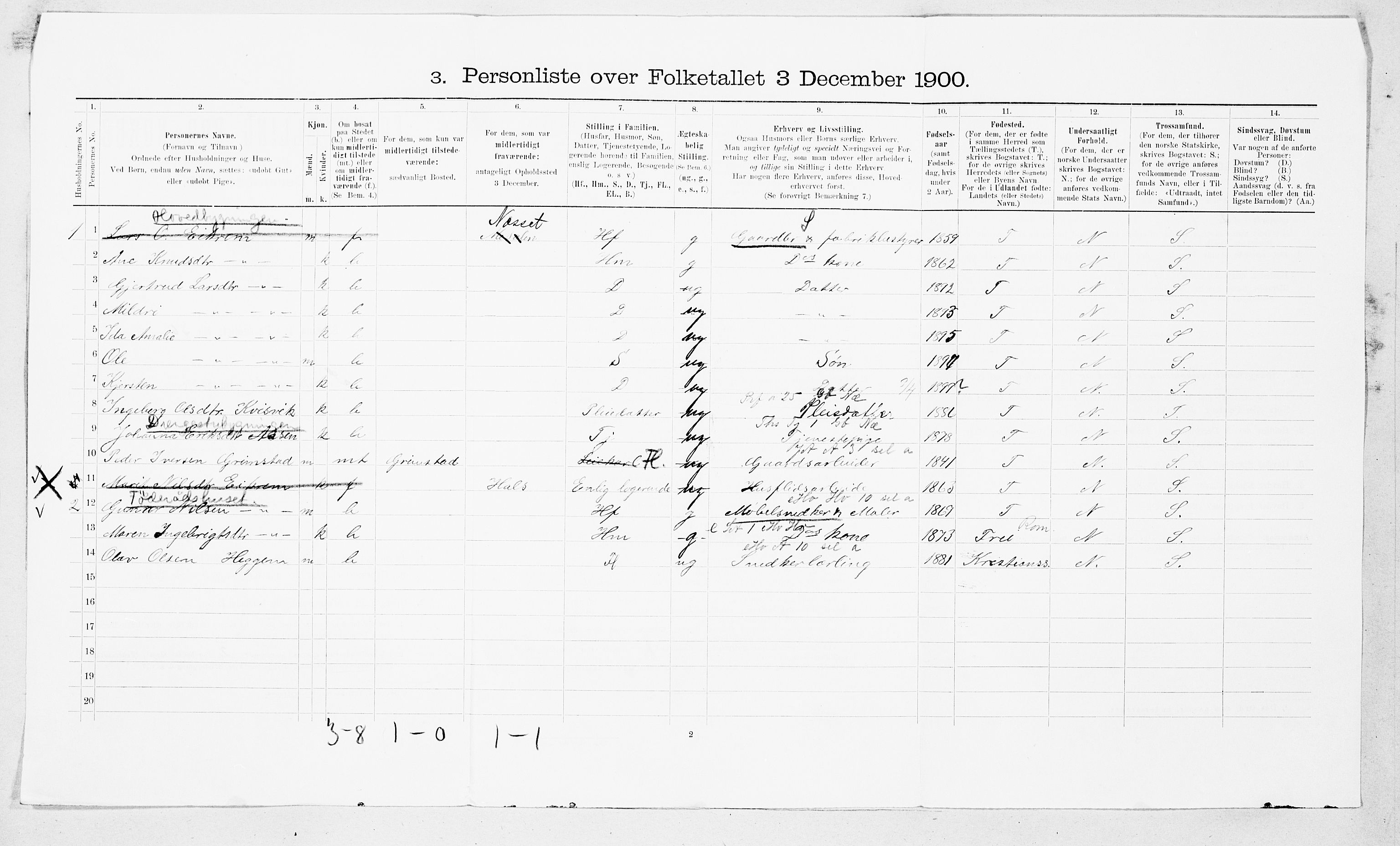 SAT, 1900 census for Straumsnes, 1900, p. 17