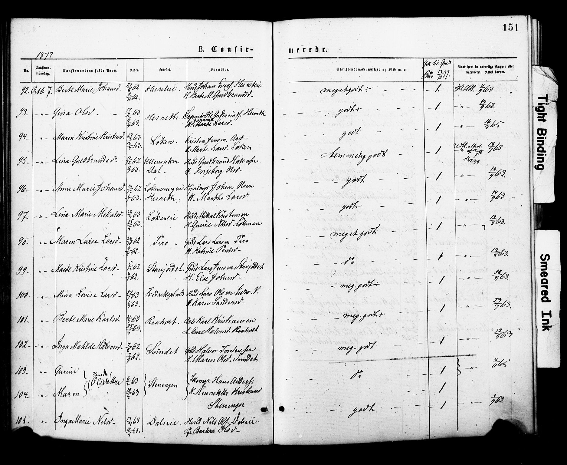 Eidsvoll prestekontor Kirkebøker, AV/SAO-A-10888/F/Fa/L0001: Parish register (official) no. I 1, 1877-1881, p. 151