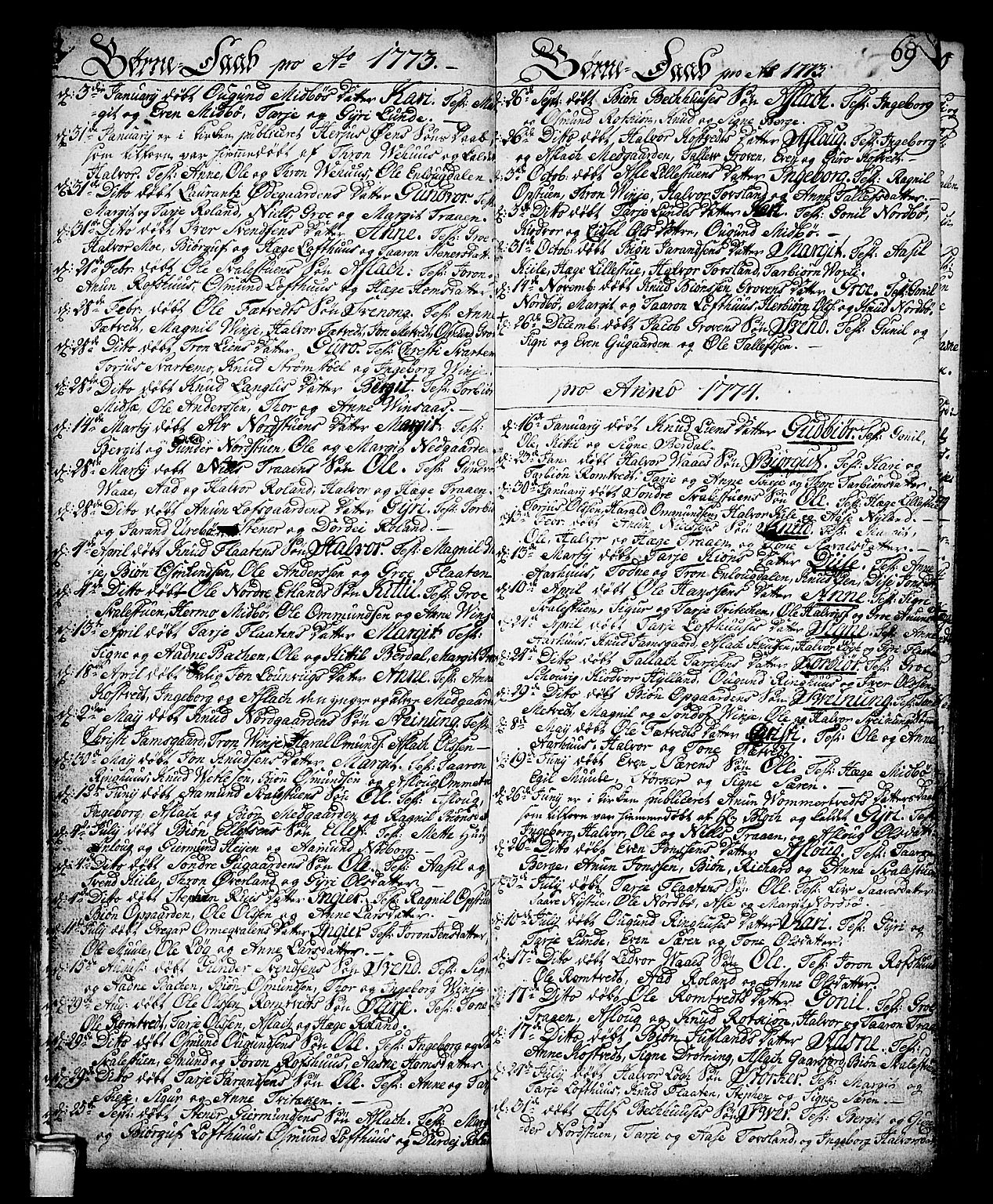 Vinje kirkebøker, SAKO/A-312/F/Fa/L0002: Parish register (official) no. I 2, 1767-1814, p. 69