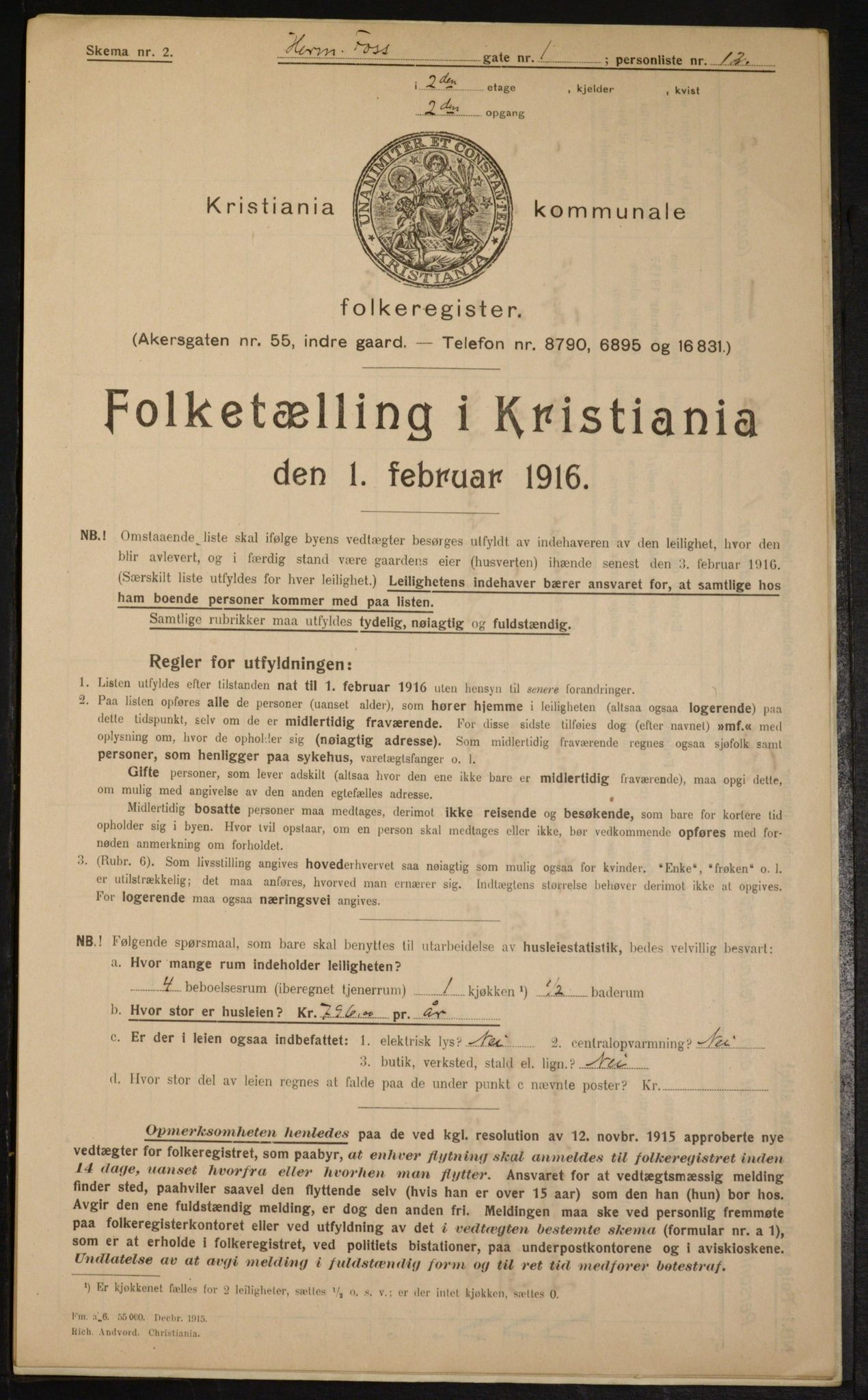 OBA, Municipal Census 1916 for Kristiania, 1916, p. 39170