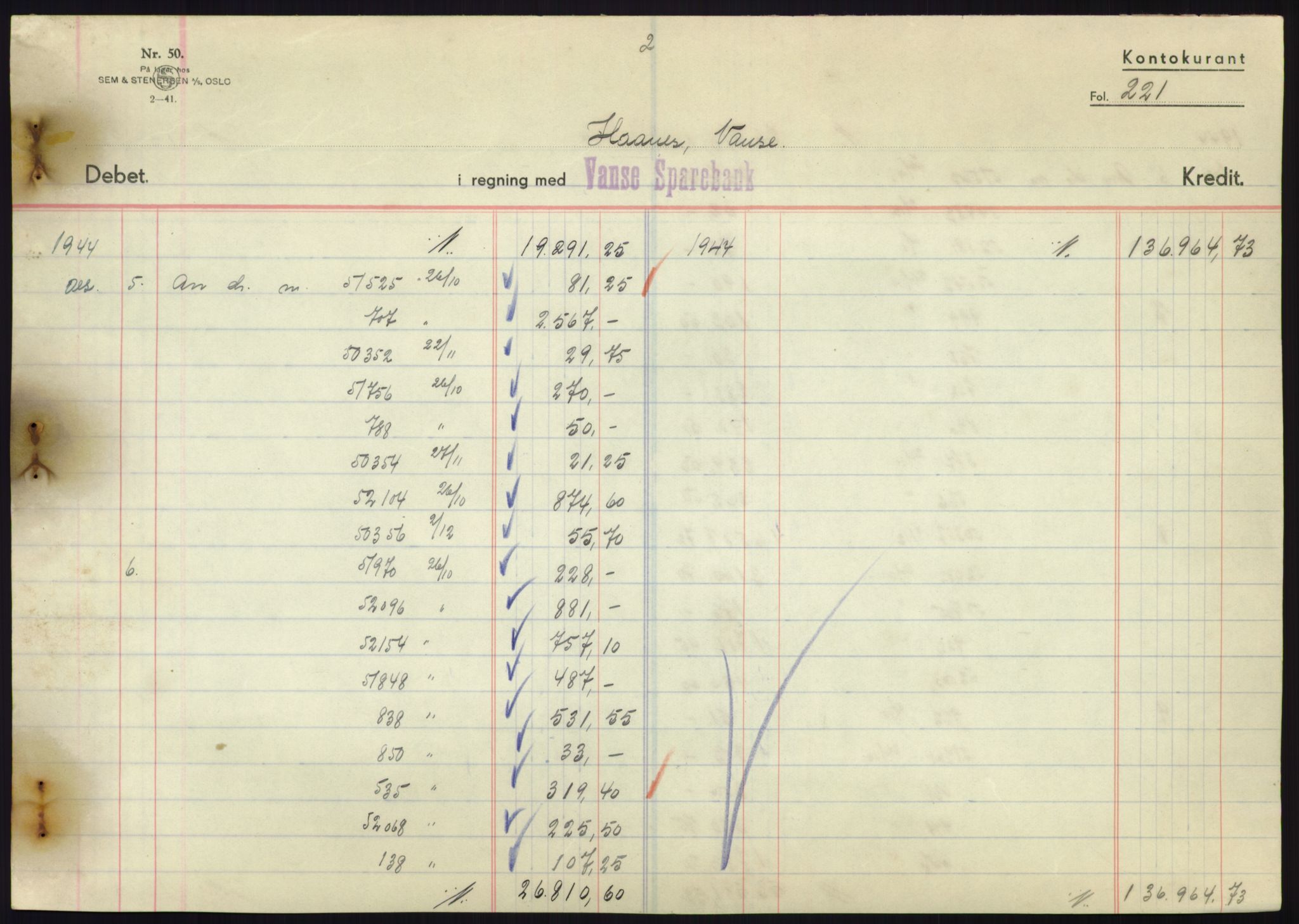 Forsvarsdepartementet, 10. kontor / Oppgjørskontoret, AV/RA-RAFA-1225/D/Db/L0180: Lista oppgjørskontor, 1942-1952, p. 1851