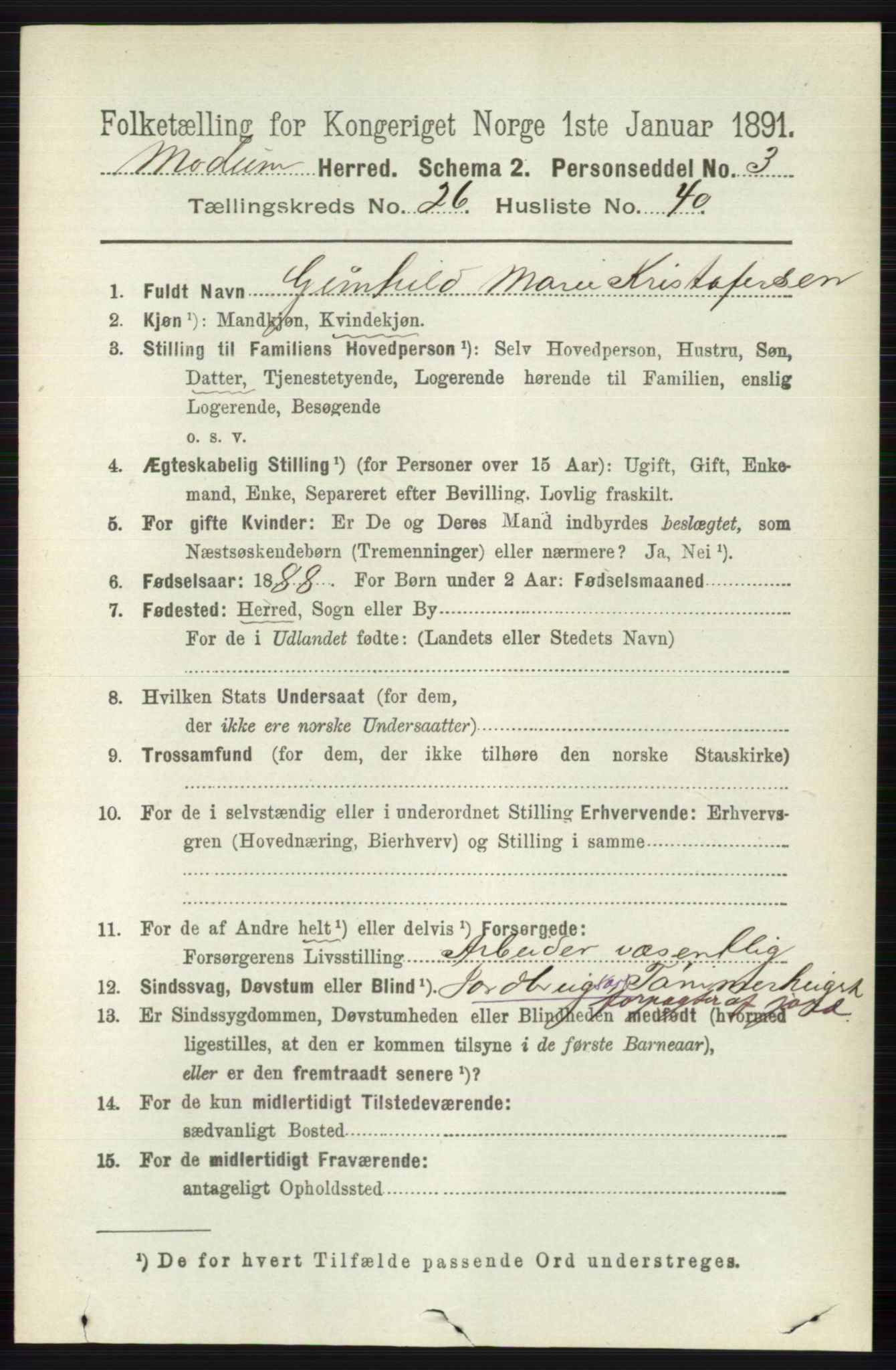 RA, 1891 census for 0623 Modum, 1891, p. 9624