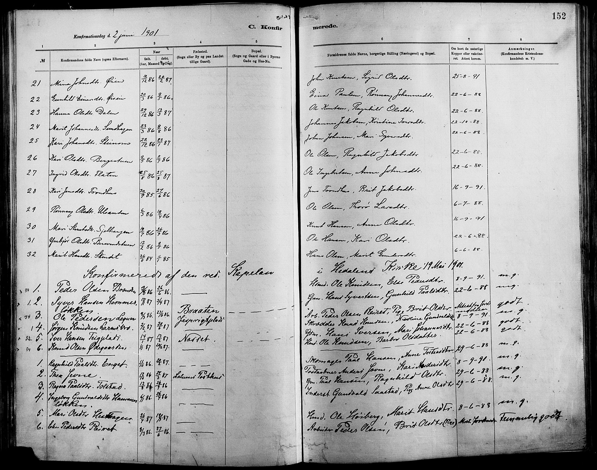 Vågå prestekontor, AV/SAH-PREST-076/H/Ha/Haa/L0009: Parish register (official) no. 9, 1886-1904, p. 152