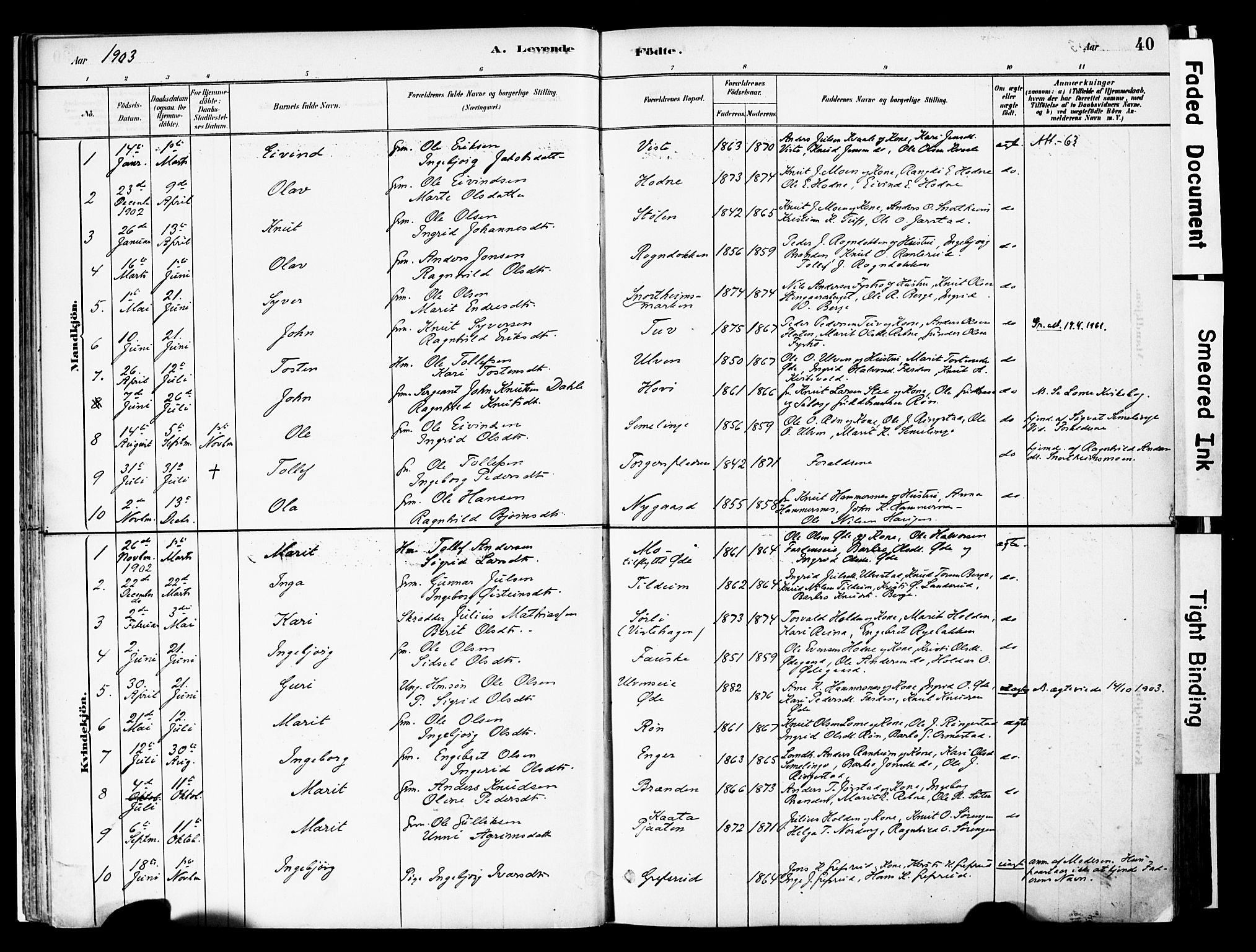 Vestre Slidre prestekontor, AV/SAH-PREST-136/H/Ha/Haa/L0006: Parish register (official) no. 6, 1881-1912, p. 40