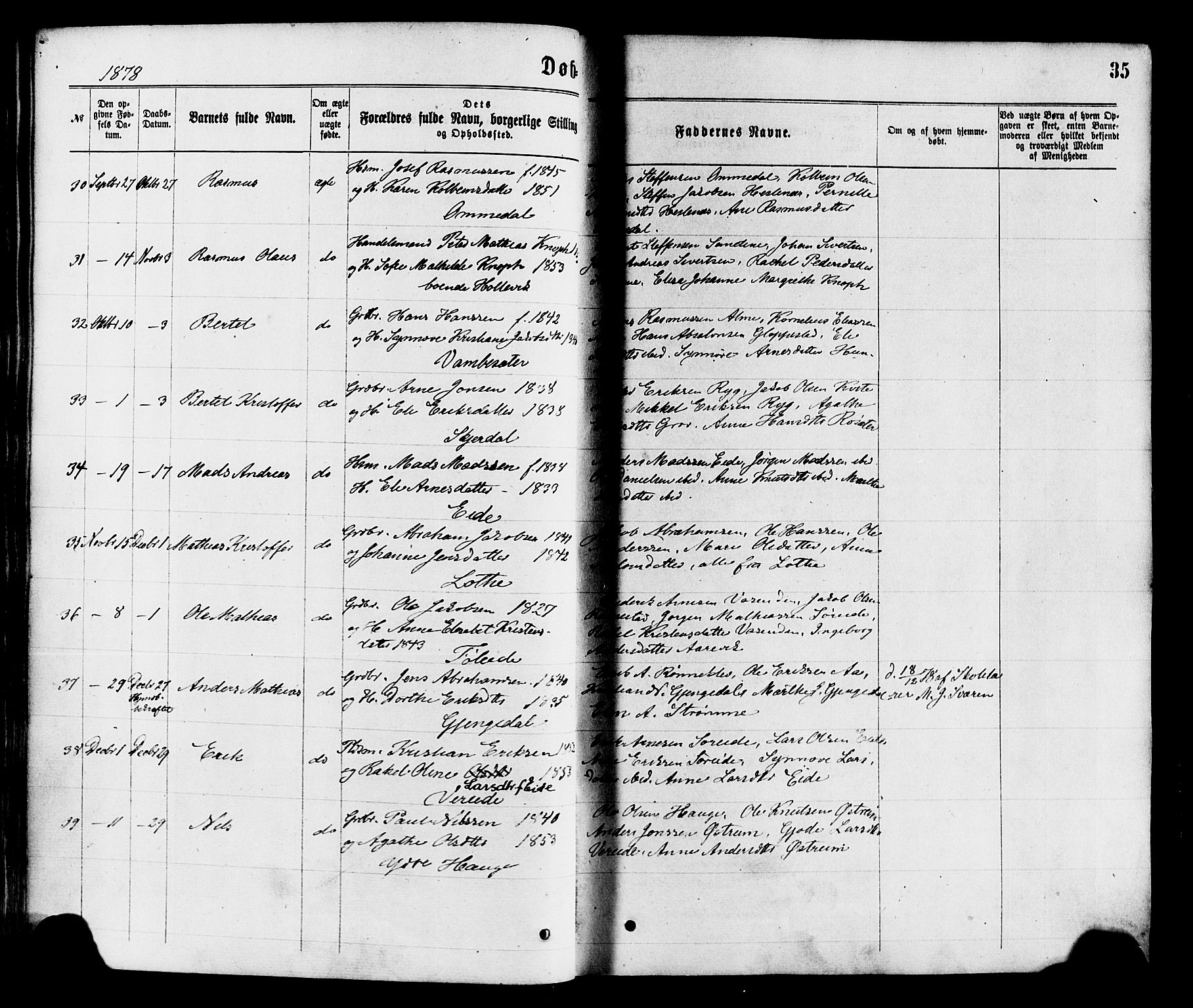 Gloppen sokneprestembete, SAB/A-80101/H/Haa/Haaa/L0010: Parish register (official) no. A 10, 1871-1884, p. 35