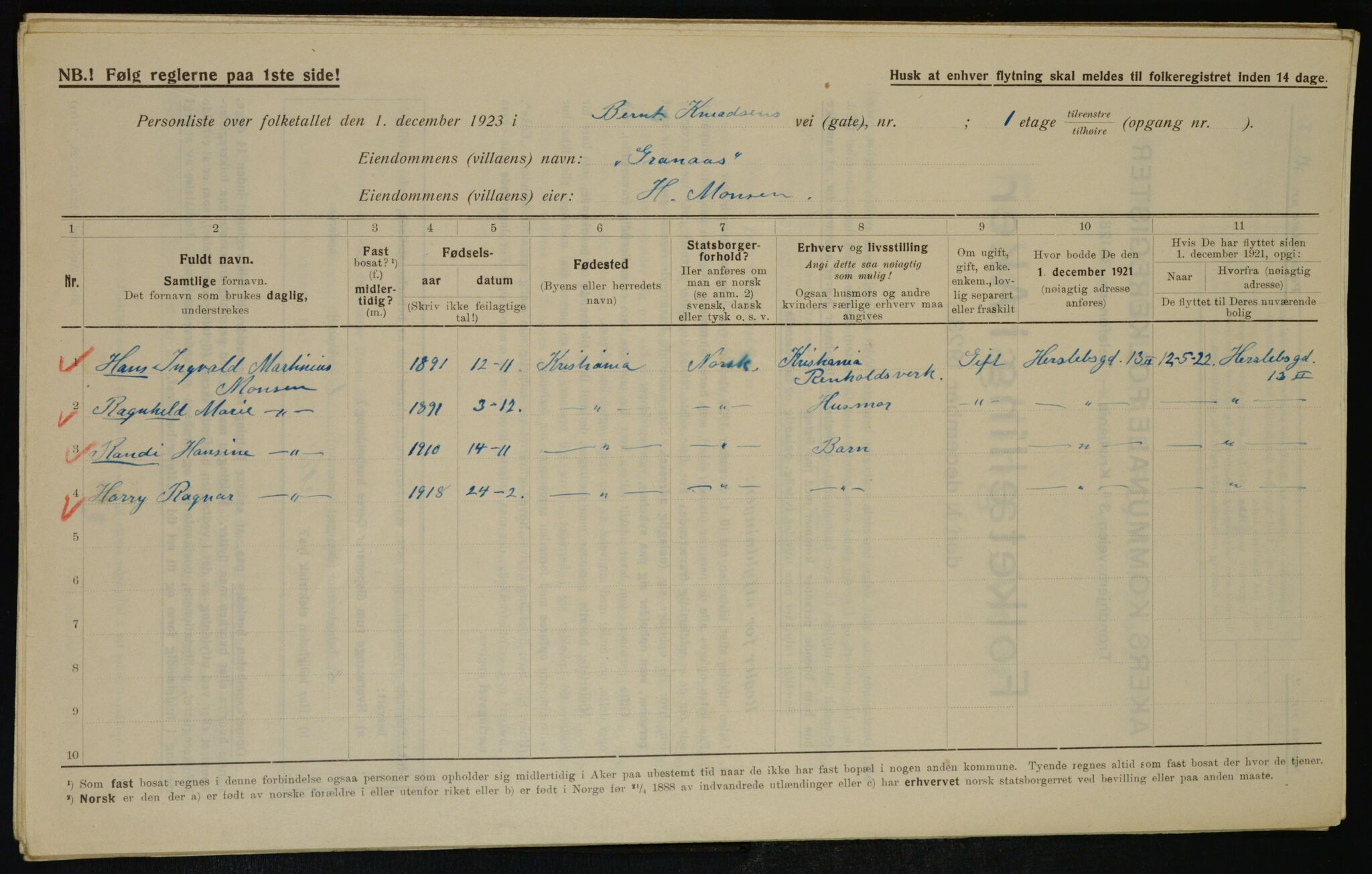 , Municipal Census 1923 for Aker, 1923, p. 36858