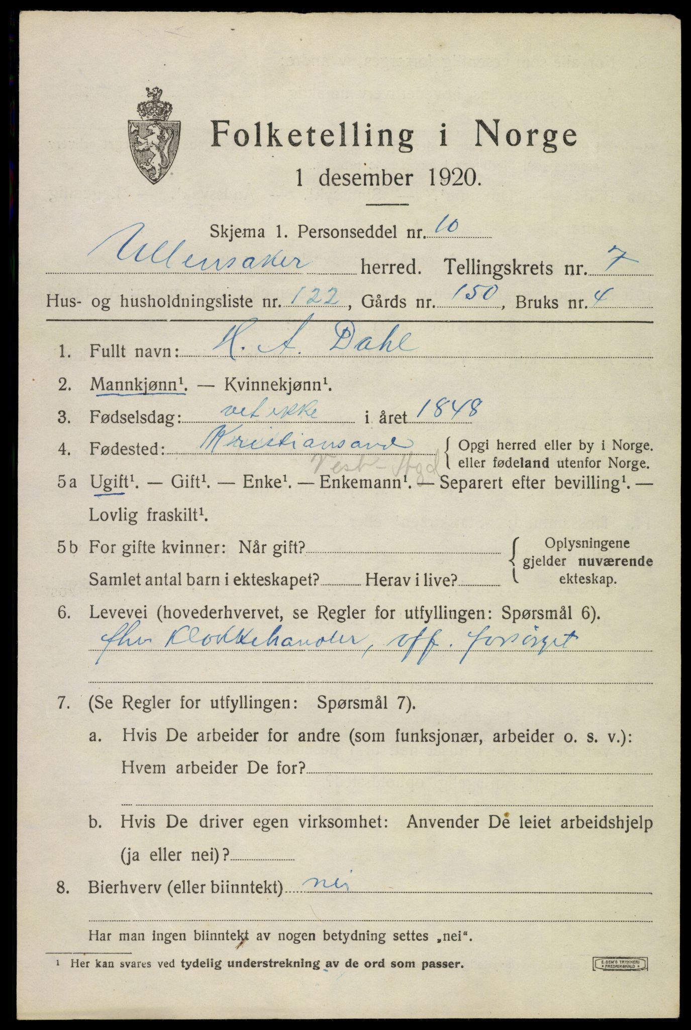 SAO, 1920 census for Ullensaker, 1920, p. 14287