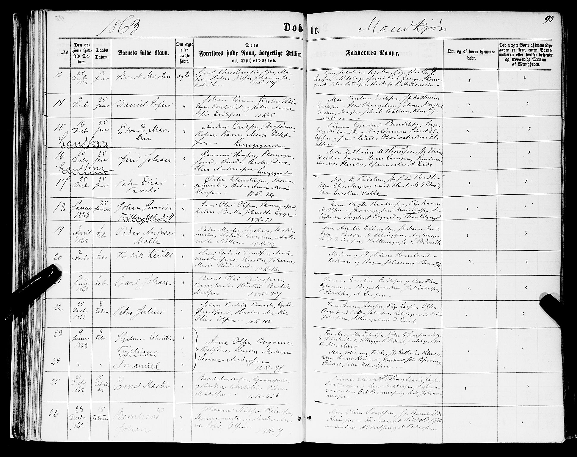 Domkirken sokneprestembete, SAB/A-74801/H/Haa/L0021: Parish register (official) no. B 4, 1859-1871, p. 93