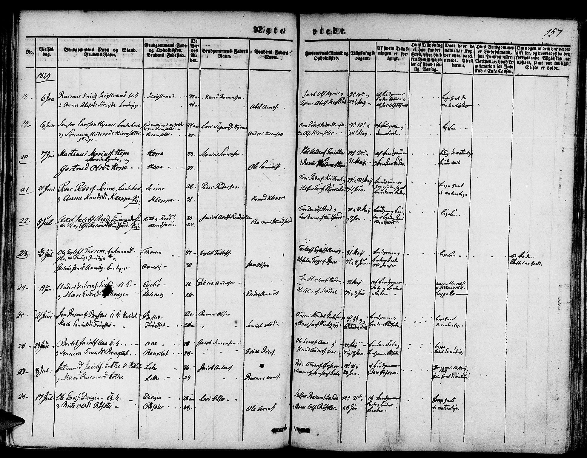 Gloppen sokneprestembete, SAB/A-80101/H/Haa/Haaa/L0007: Parish register (official) no. A 7, 1827-1837, p. 157