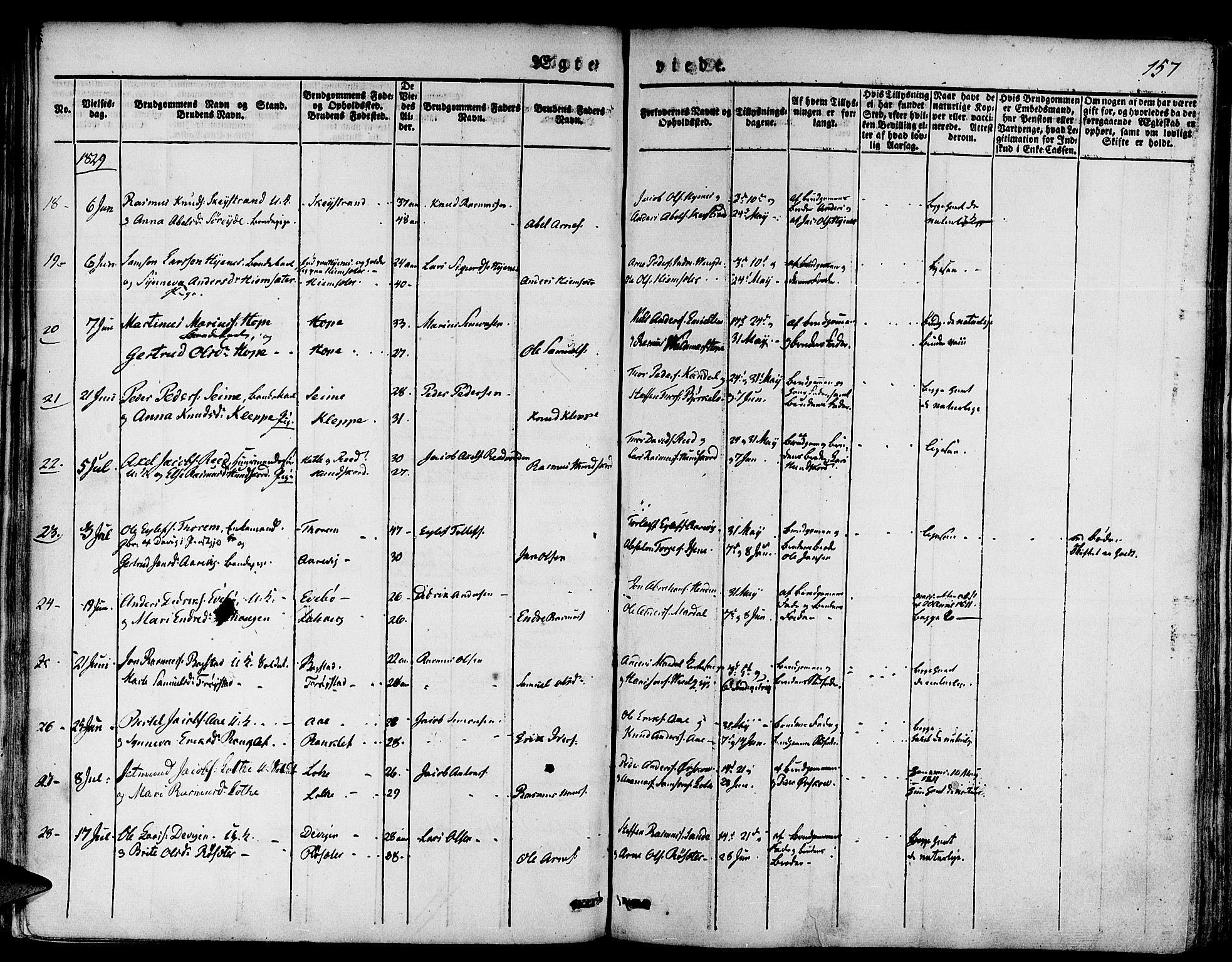 Gloppen sokneprestembete, AV/SAB-A-80101/H/Haa/Haaa/L0007: Parish register (official) no. A 7, 1827-1837, p. 157