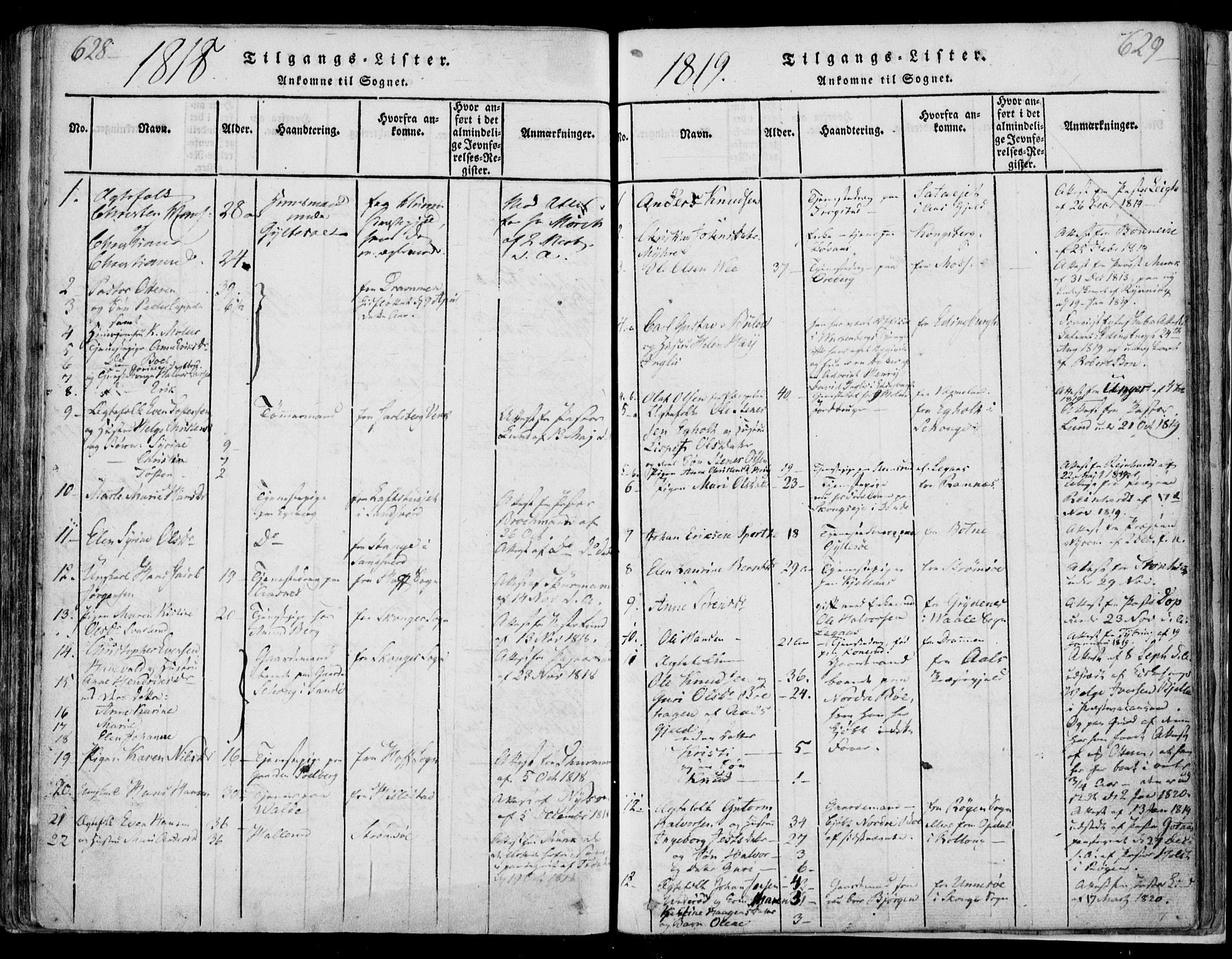 Sande Kirkebøker, SAKO/A-53/F/Fa/L0003: Parish register (official) no. 3, 1814-1847, p. 628-629