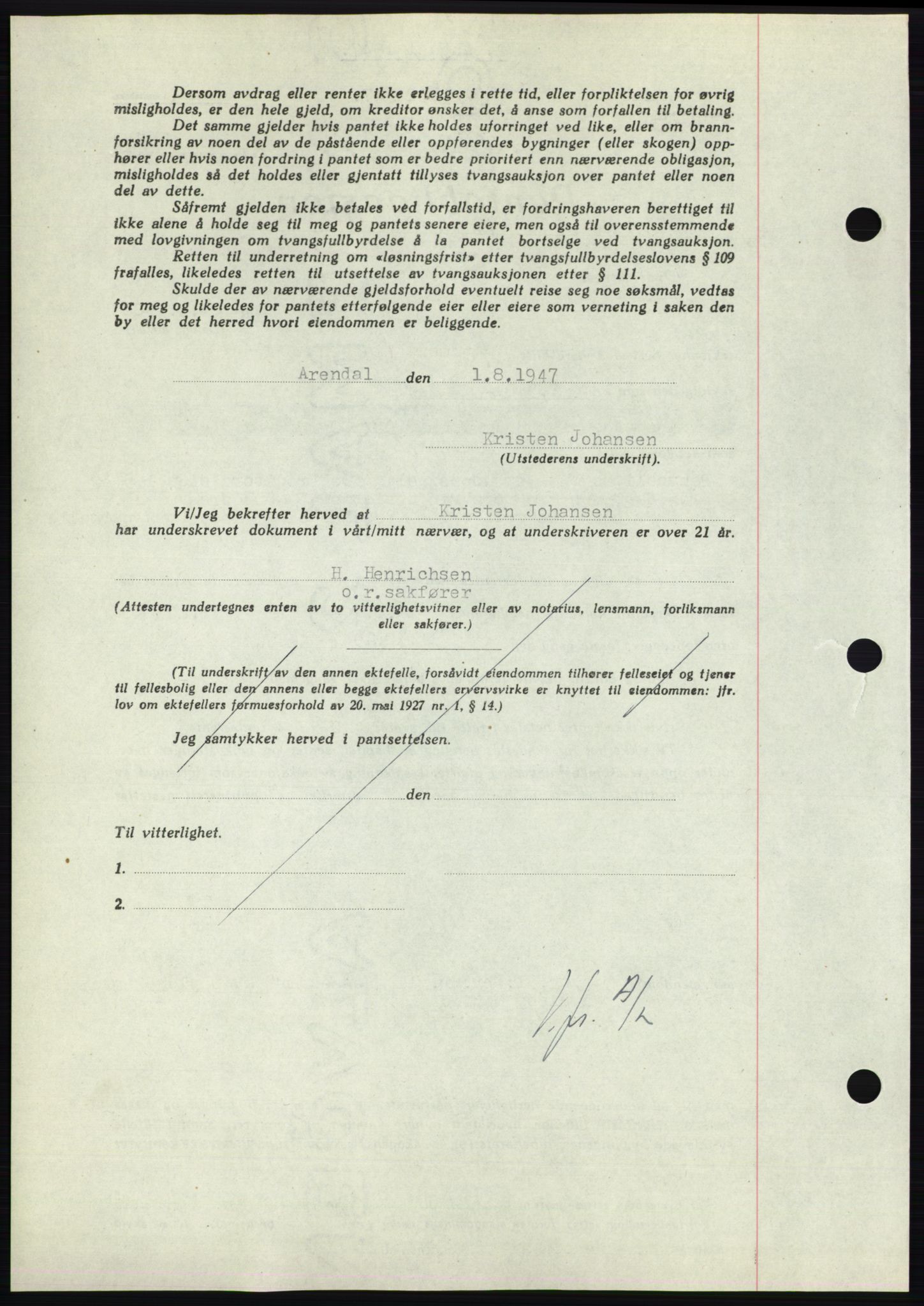 Nedenes sorenskriveri, AV/SAK-1221-0006/G/Gb/Gbb/L0004: Mortgage book no. B4, 1947-1947, Diary no: : 1092/1947