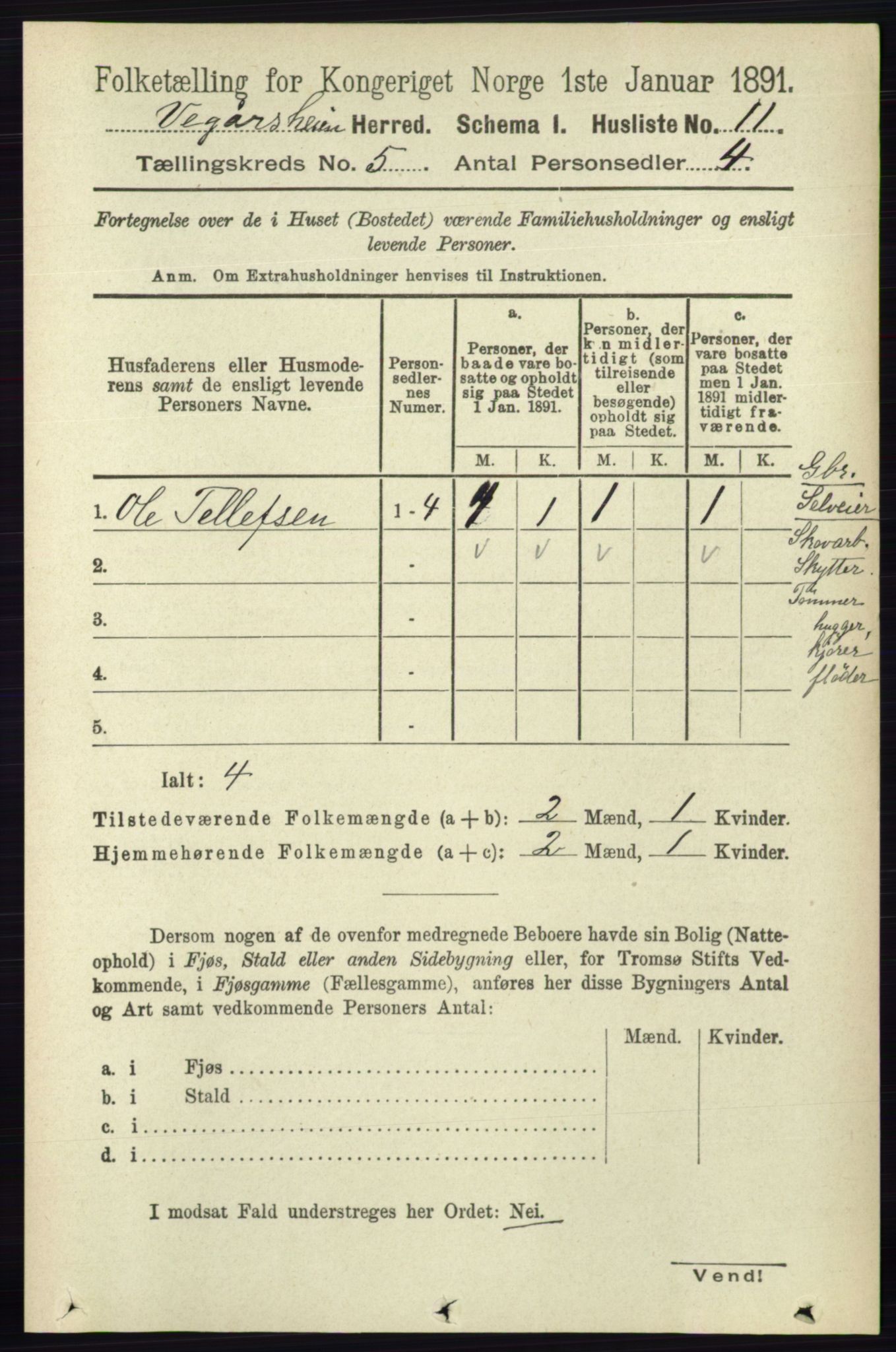 RA, 1891 census for 0912 Vegårshei, 1891, p. 953