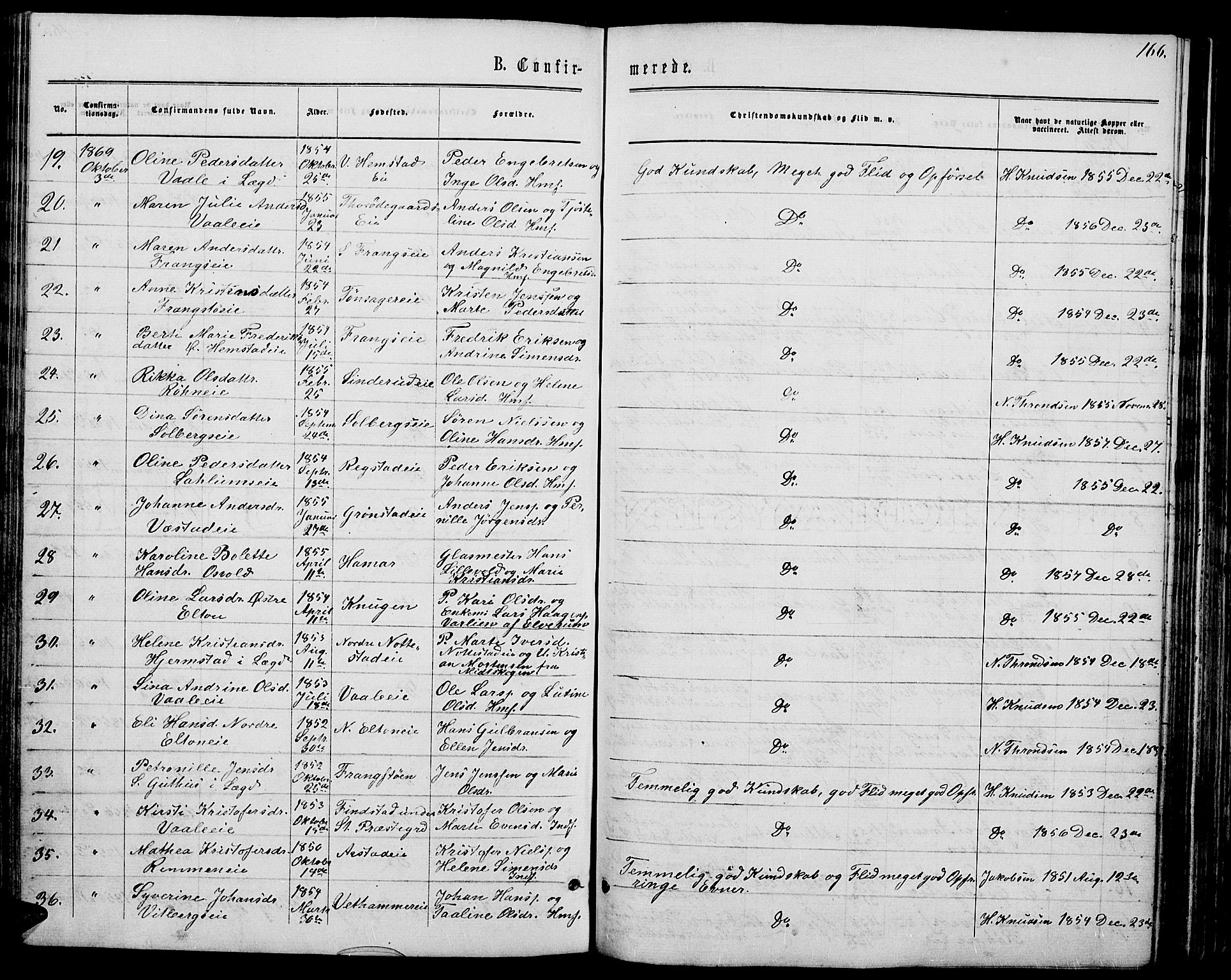 Stange prestekontor, AV/SAH-PREST-002/L/L0006: Parish register (copy) no. 6, 1864-1882, p. 166