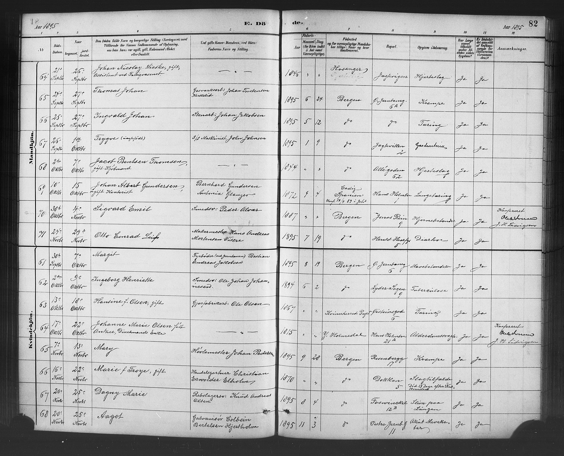 Johanneskirken sokneprestembete, AV/SAB-A-76001/H/Hab: Parish register (copy) no. D 1, 1885-1915, p. 82