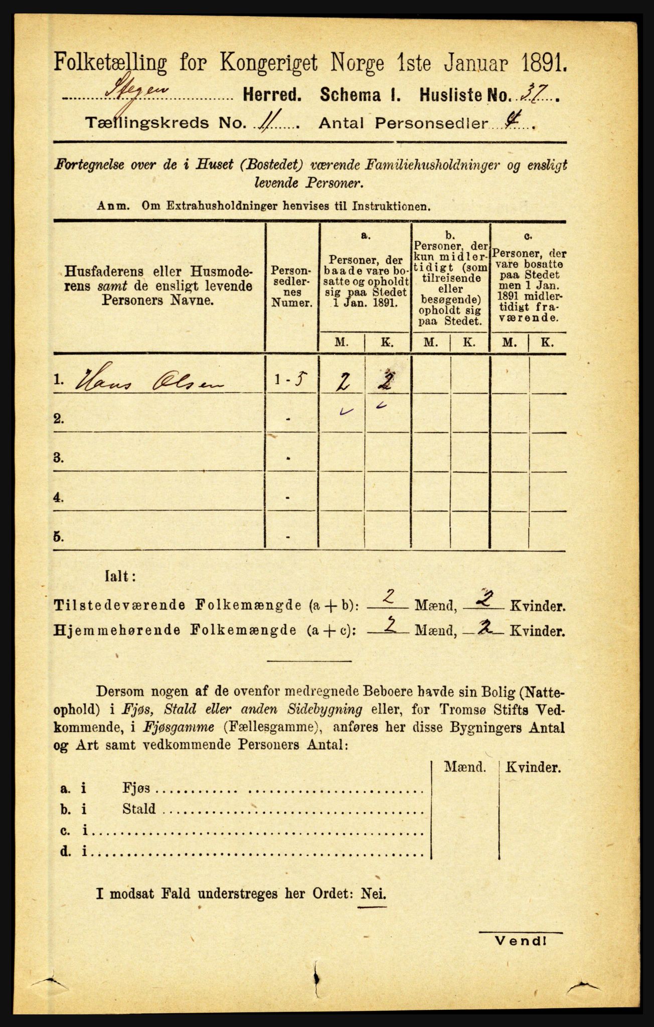 RA, 1891 census for 1848 Steigen, 1891, p. 3769