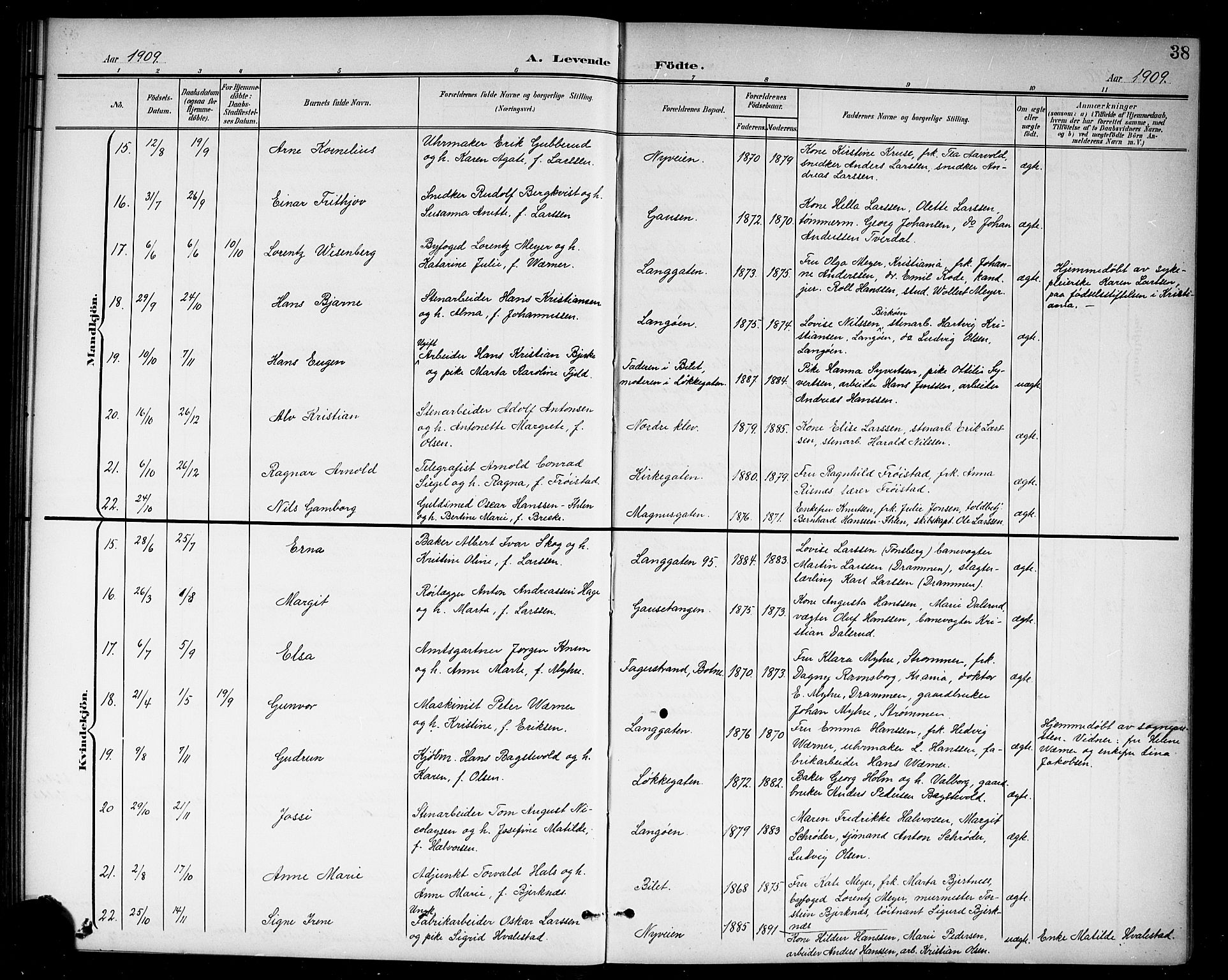 Holmestrand kirkebøker, AV/SAKO-A-346/G/Ga/L0006: Parish register (copy) no. 6, 1901-1923, p. 38